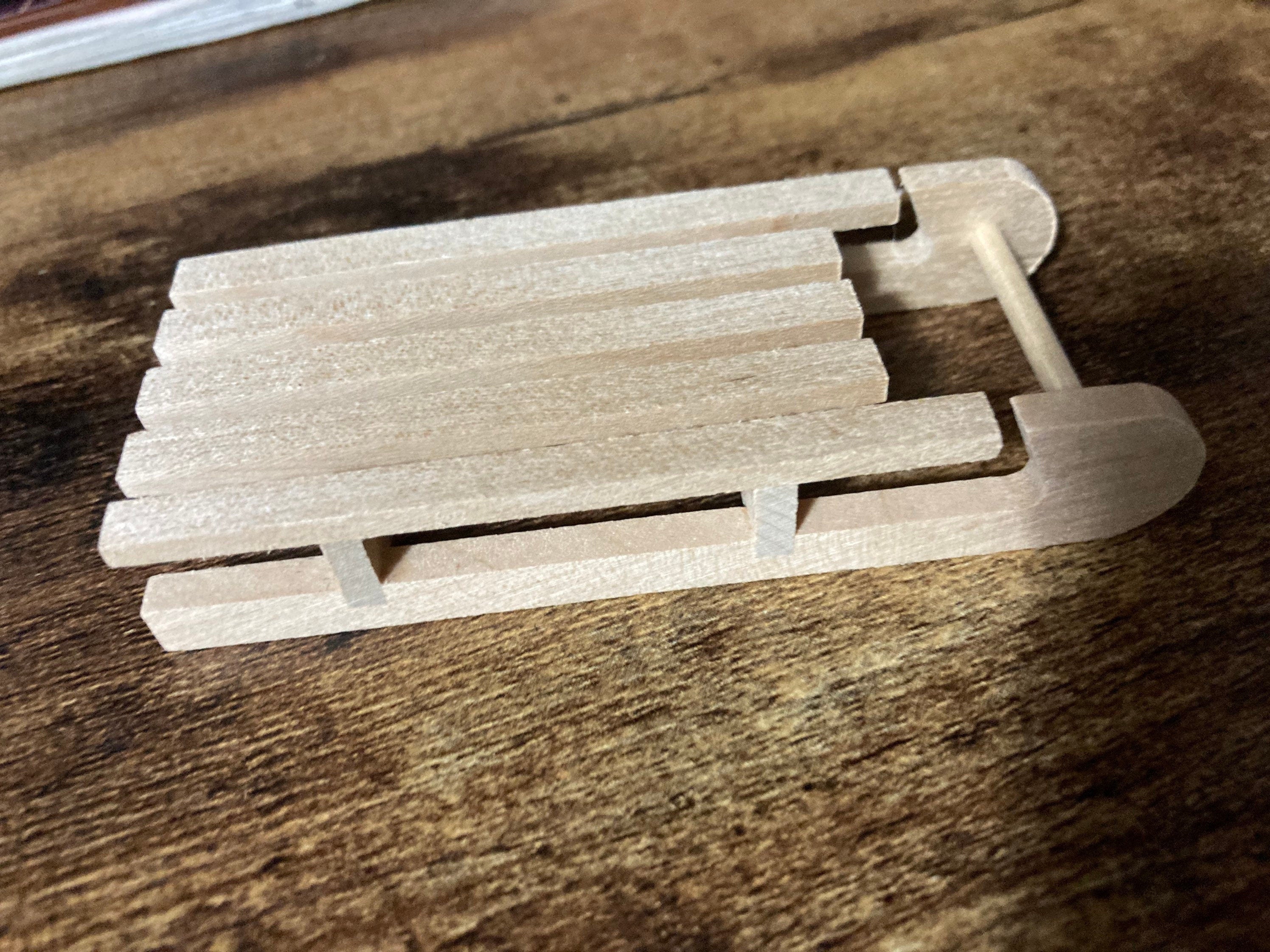 Miniature wooden sledge sled cake topper decoration dolls house