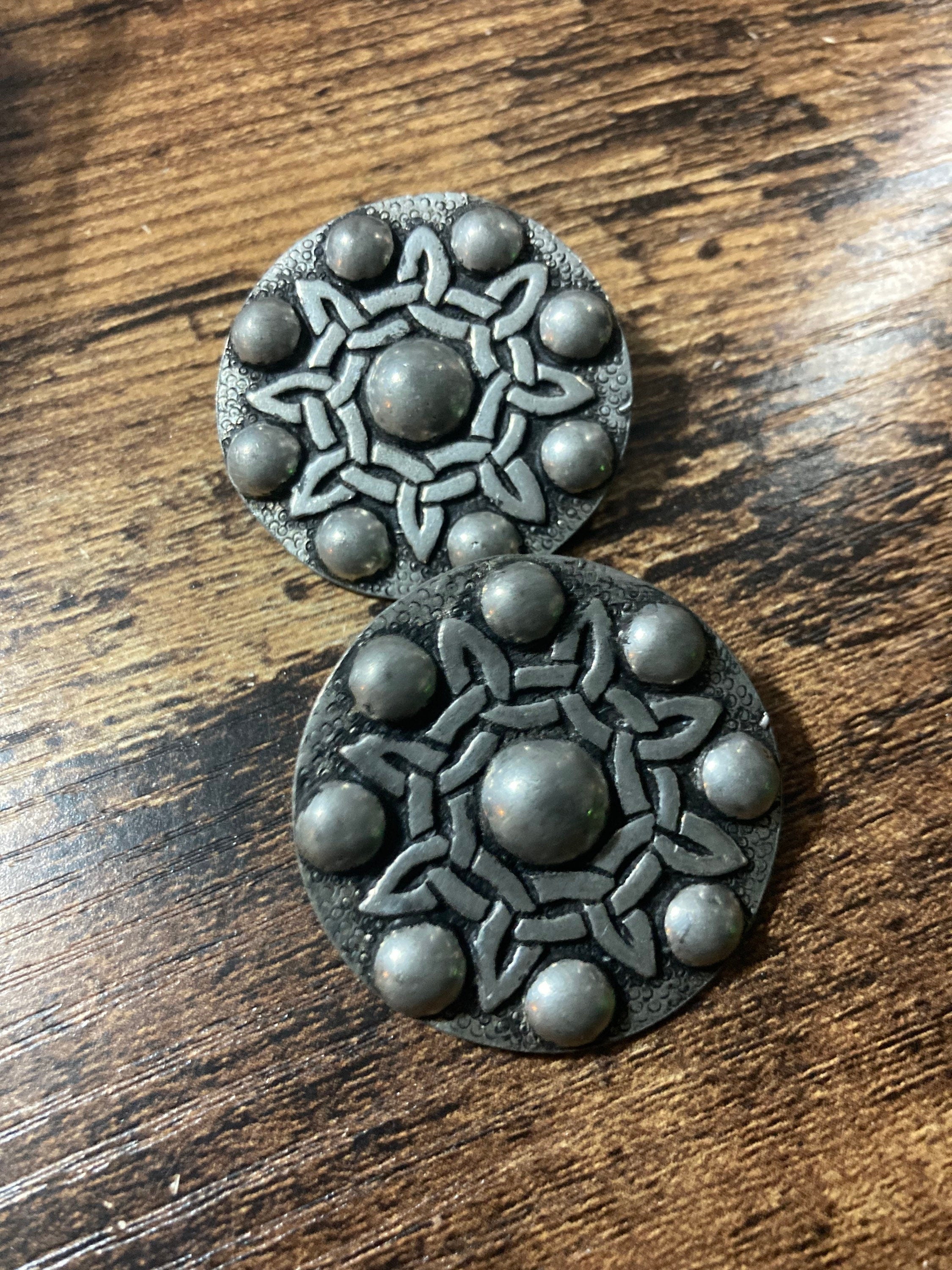 Signed SJC large pewter round modernist clip on earrings arts and crafts