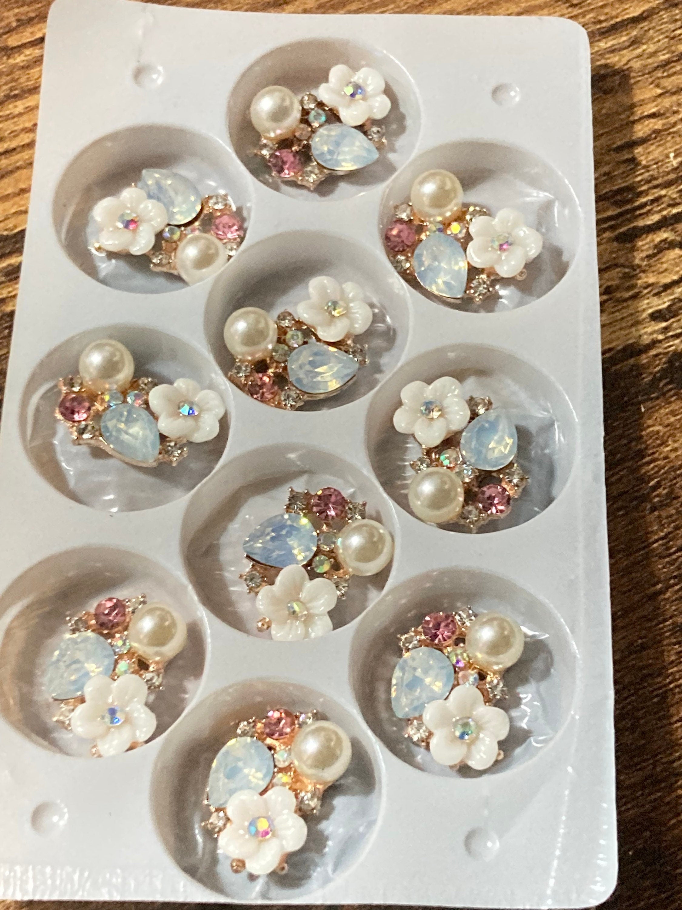 Pack 5 pieces Rhinestone crystal sew on glue craft embellishment button Pearl opaline and pink stones