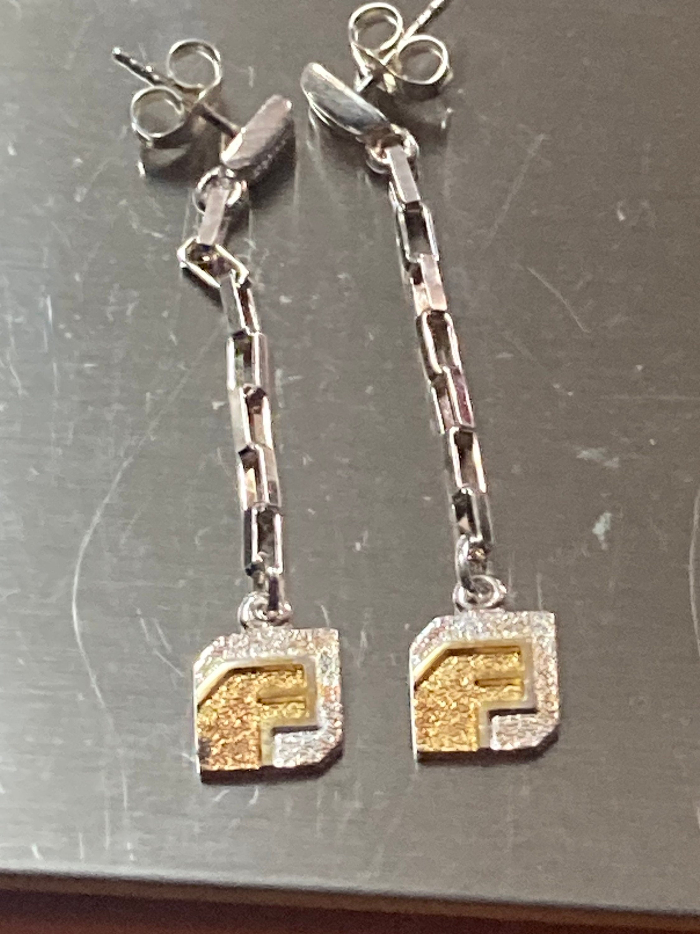 925 Sterling silver monogram letter F chain link dangly earrings