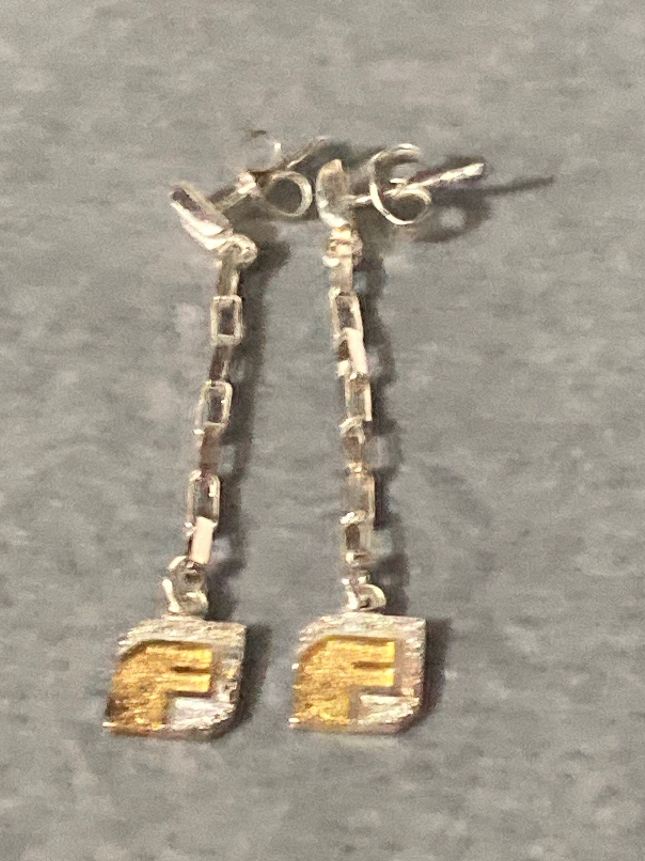 925 Sterling silver monogram letter F chain link dangly earrings