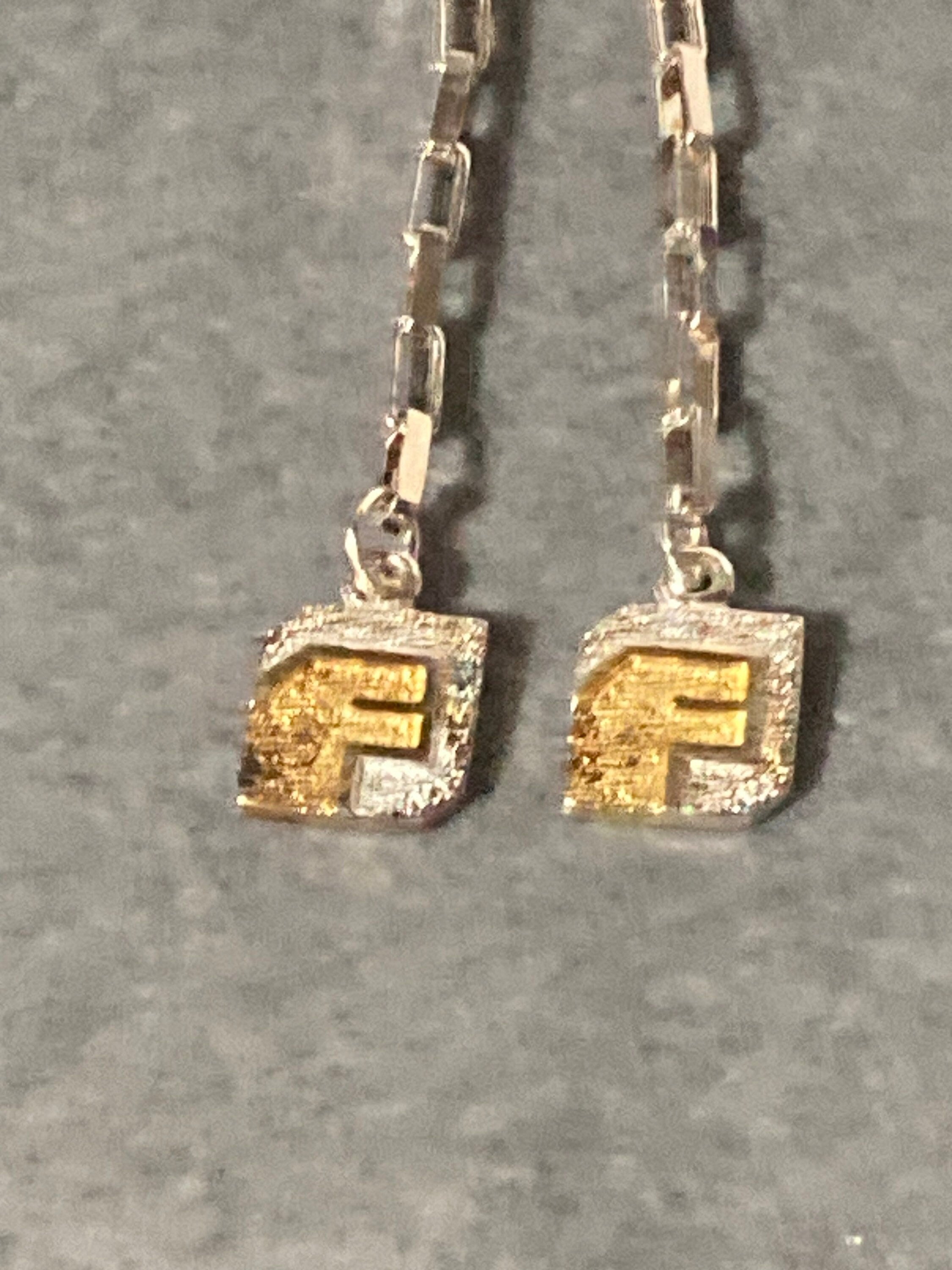 925 Sterling silver monogram letter F chain link dangly earrings