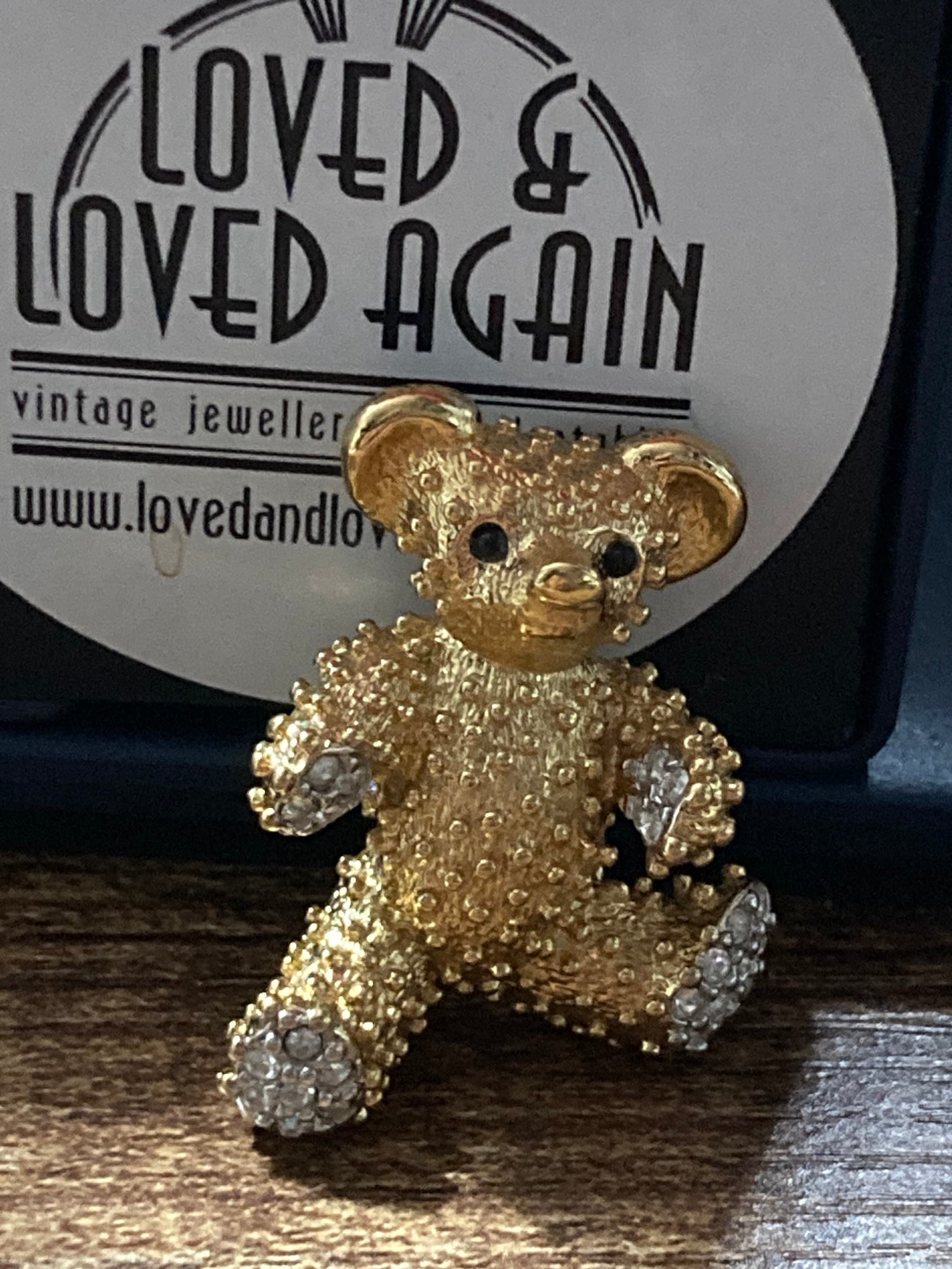 d’orlan signed clear crystal diamanté gold plated teddy bear brooch