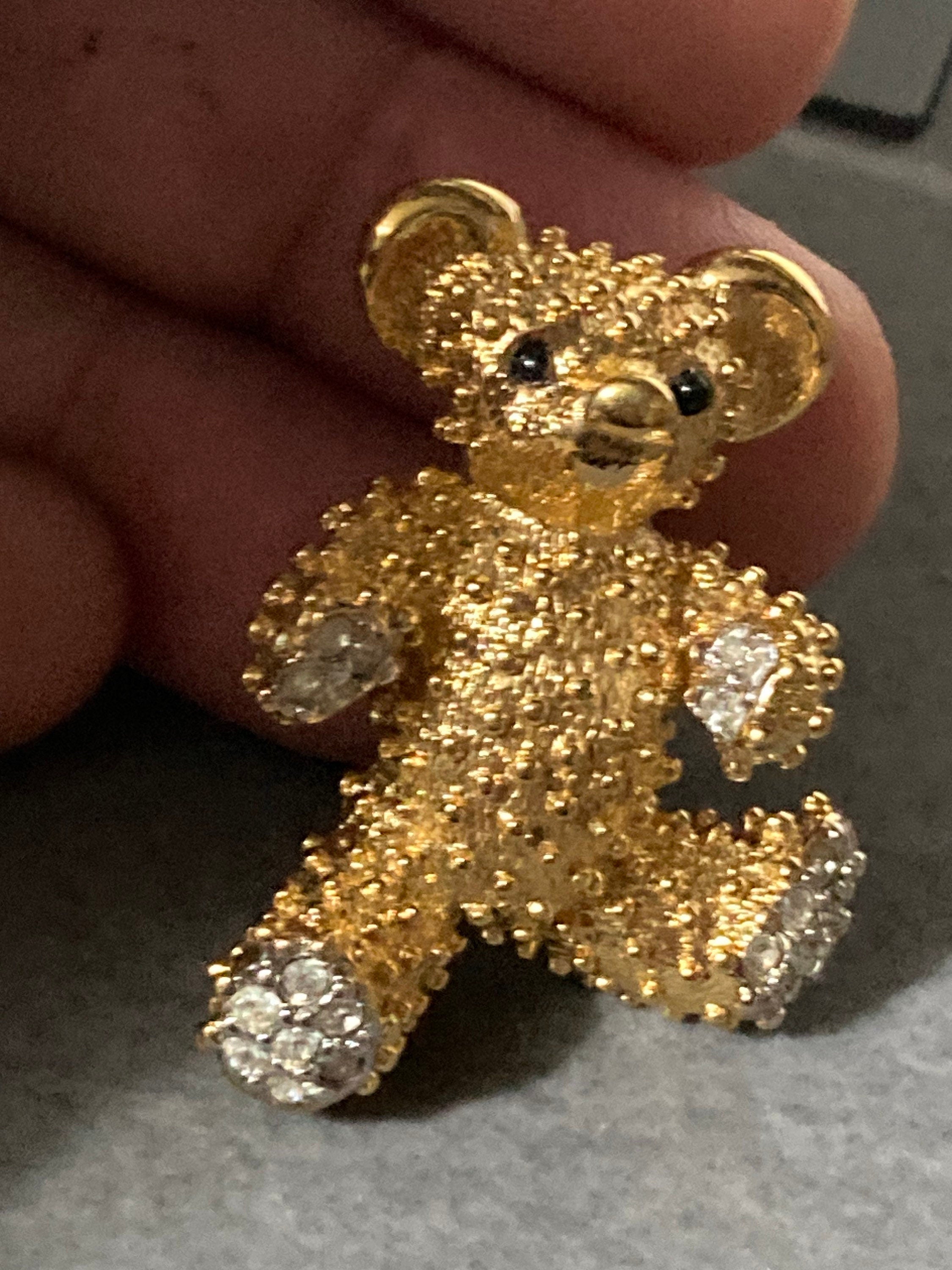 d’orlan signed clear crystal diamanté gold plated teddy bear brooch