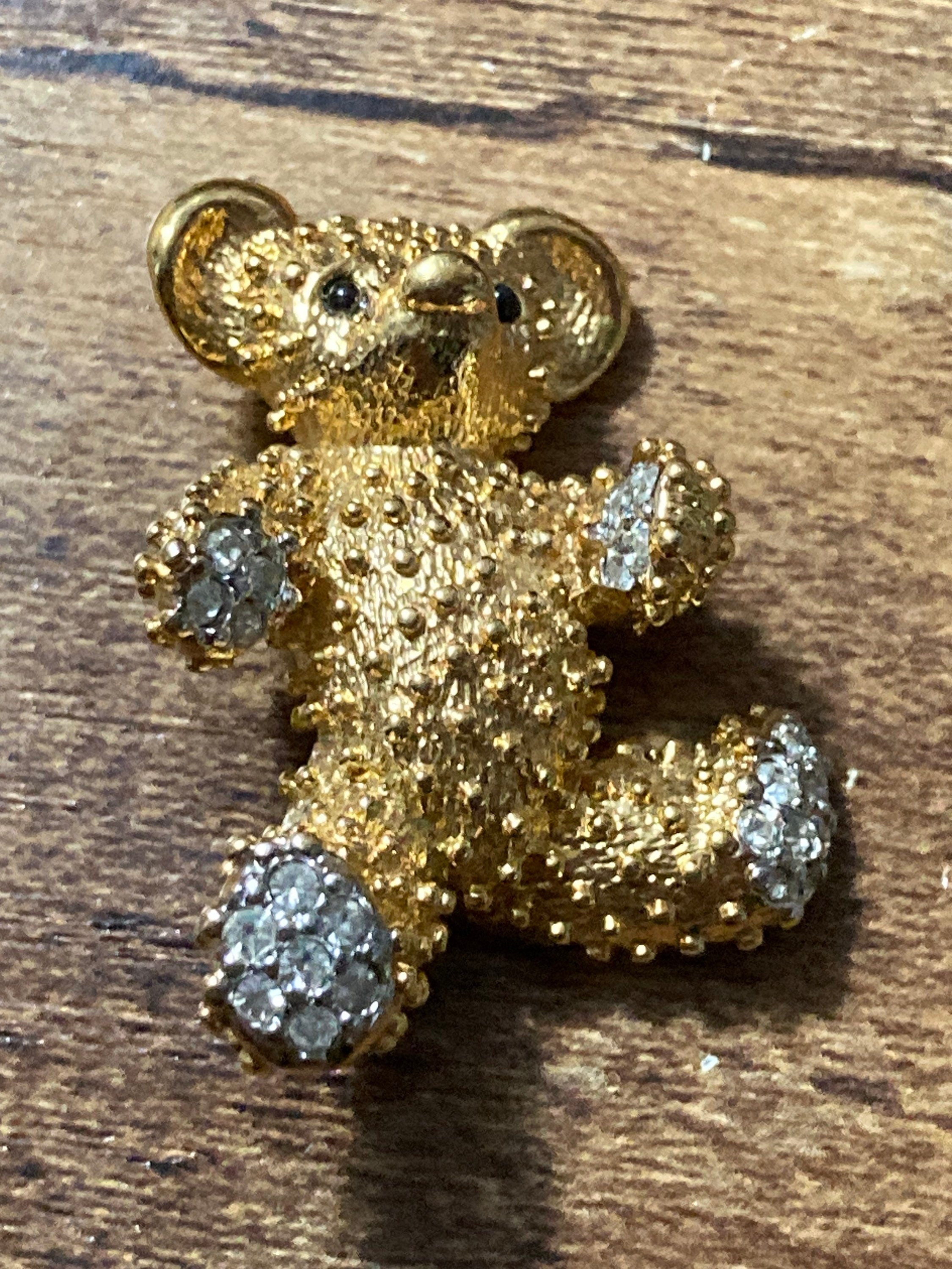 d’orlan signed clear crystal diamanté gold plated teddy bear brooch