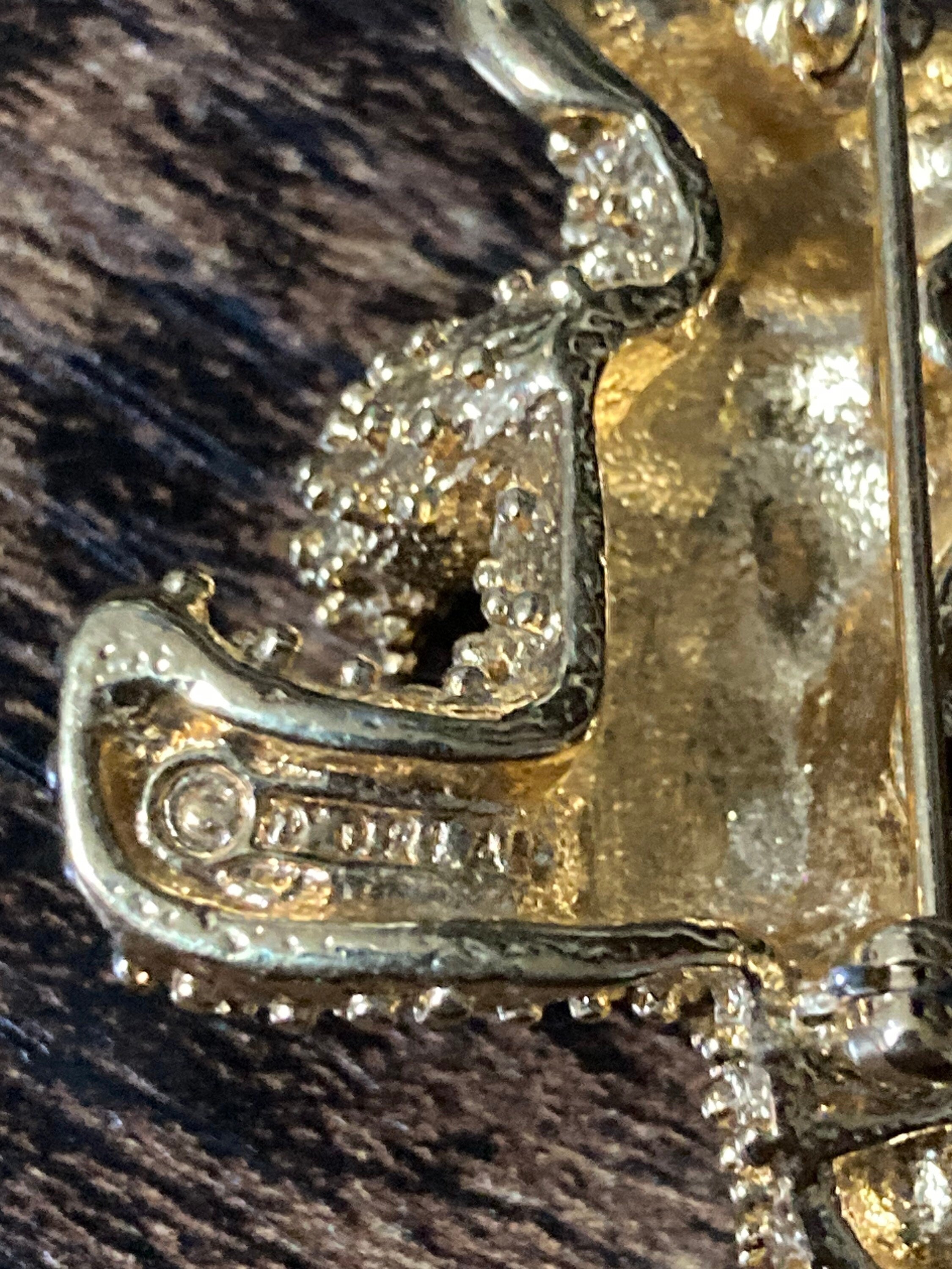 d’orlan signed clear crystal diamanté gold plated teddy bear brooch