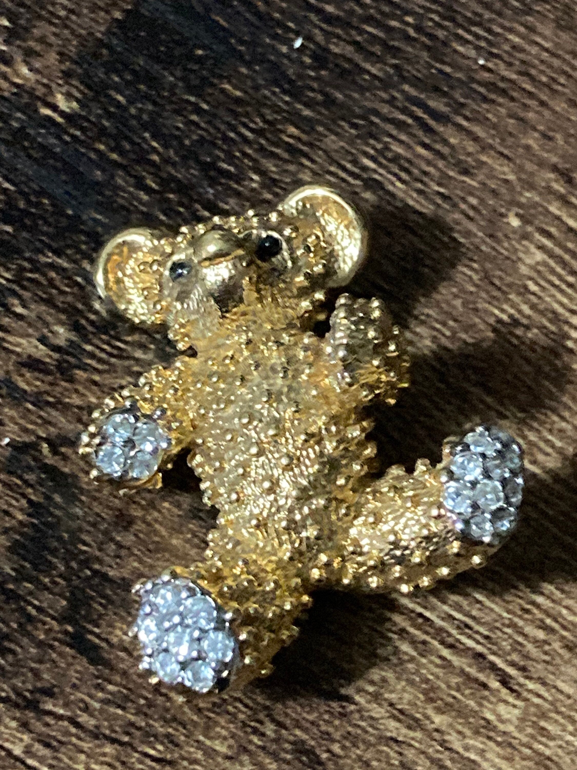 d’orlan signed clear crystal diamanté gold plated teddy bear brooch