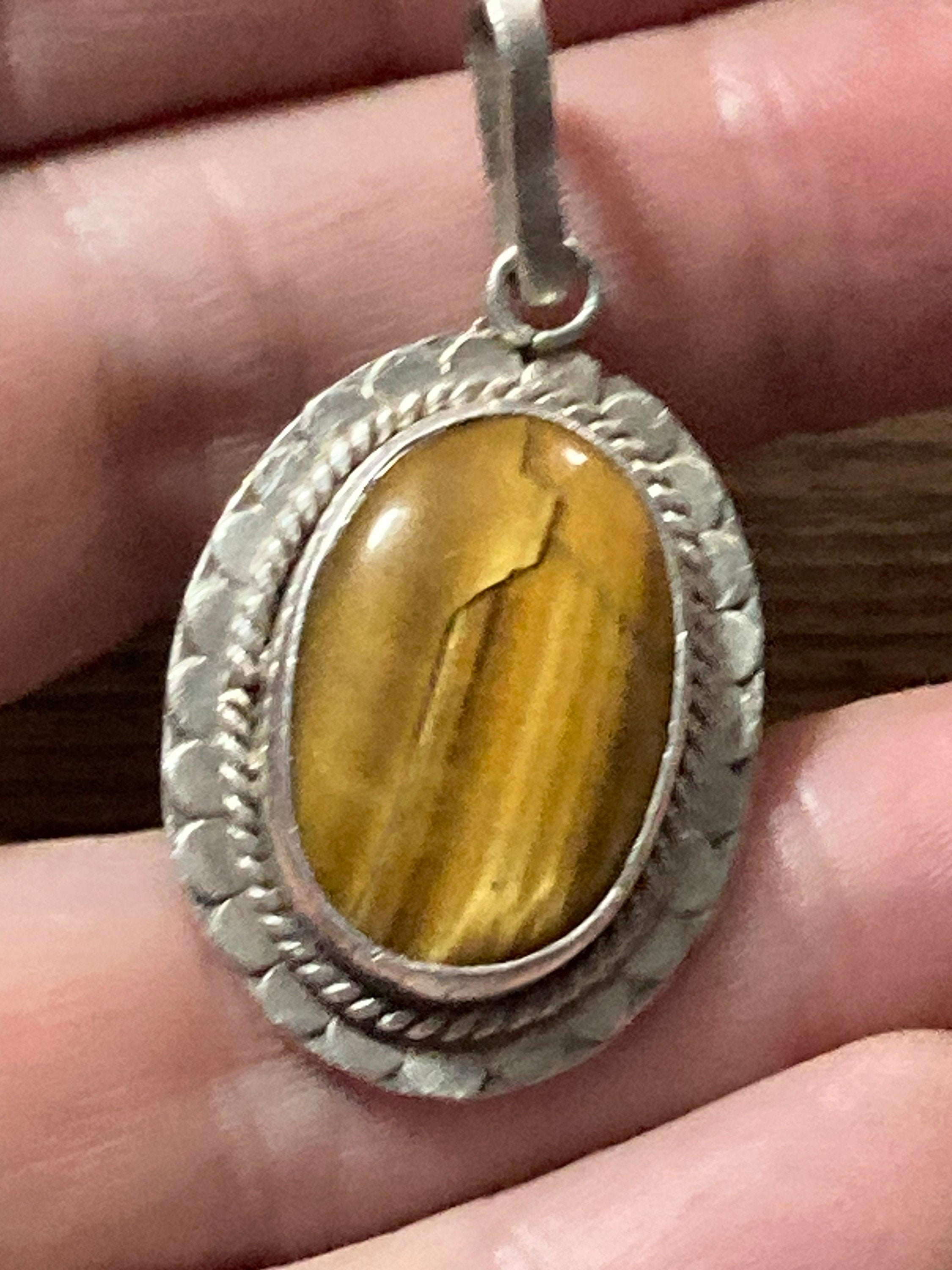 vintage continental silver large brown tigers eye gemstone pendant