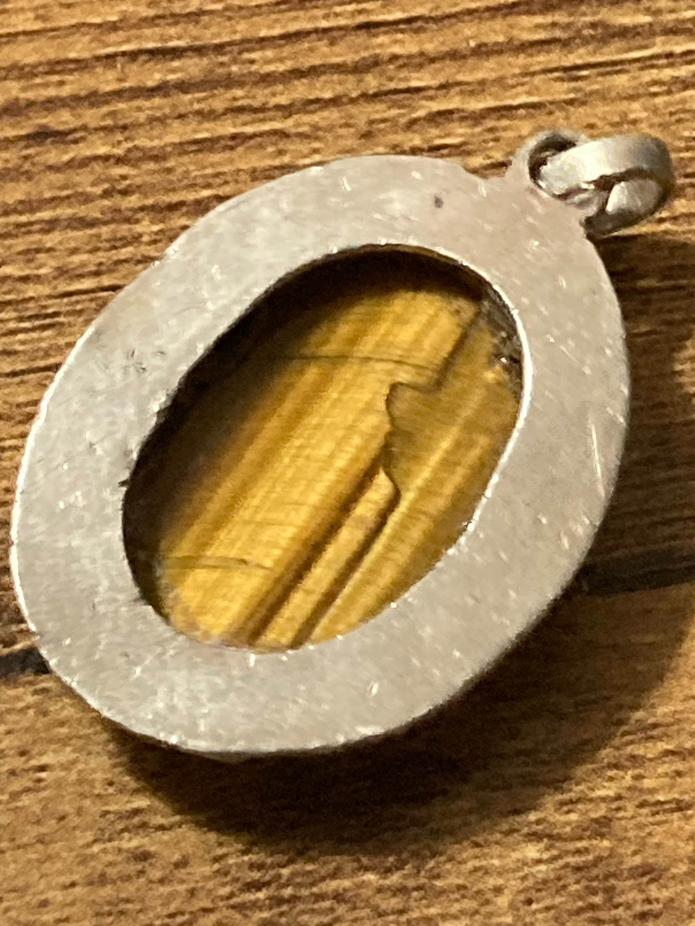 vintage continental silver large brown tigers eye gemstone pendant