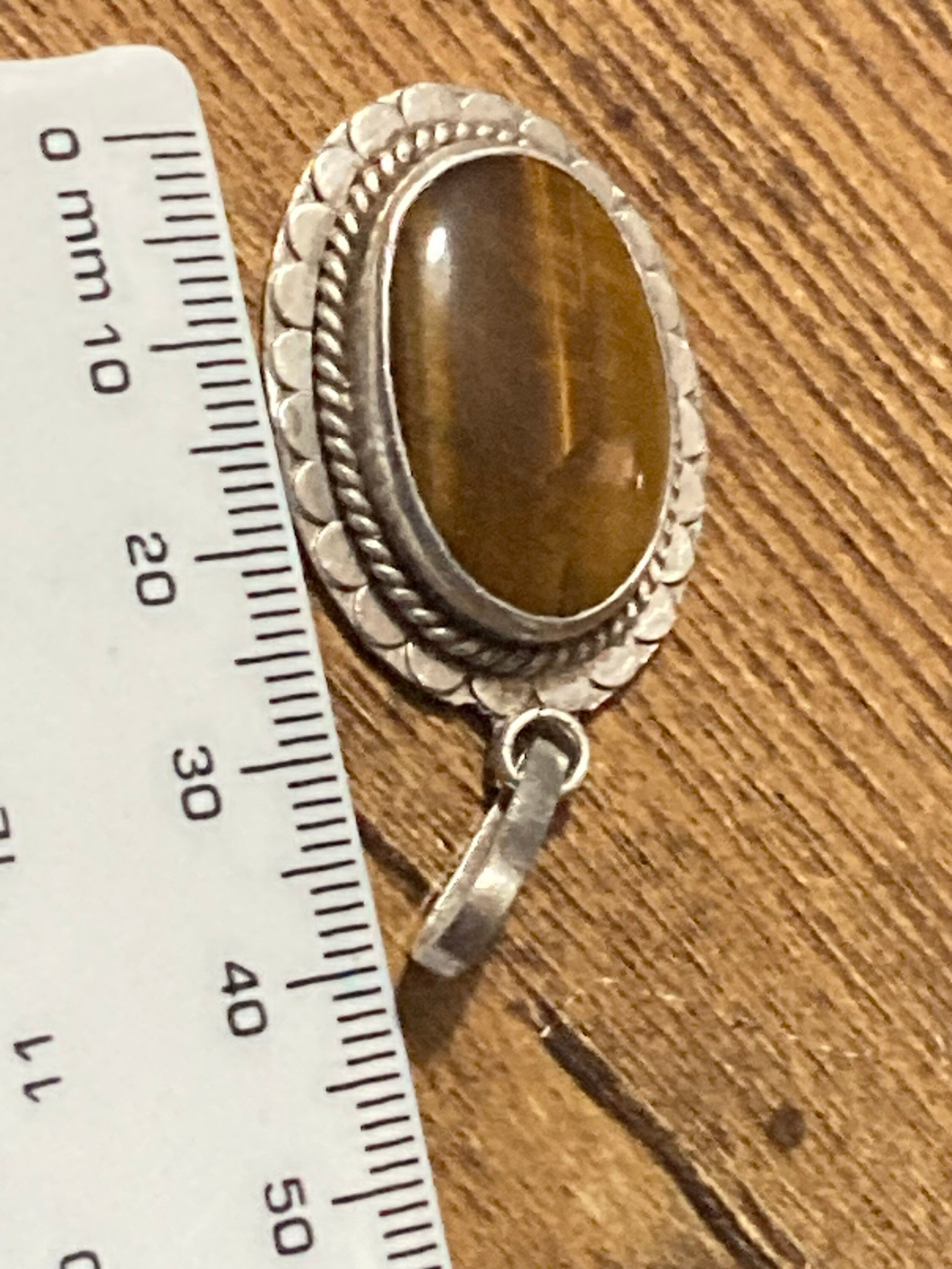 vintage continental silver large brown tigers eye gemstone pendant