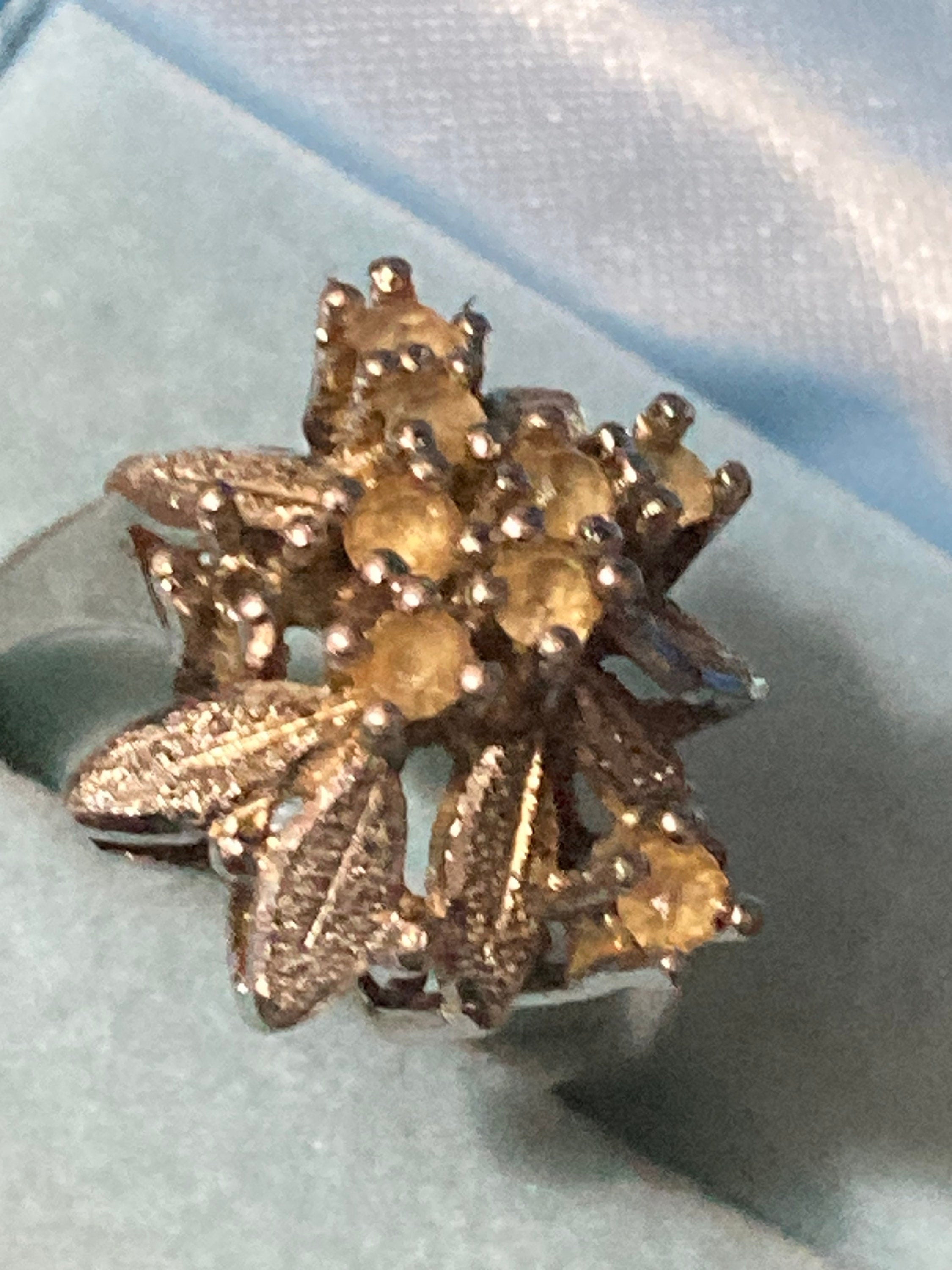 925 sterling silver modernist soft yellow clear diamanté dress ring size M 4.4grams
