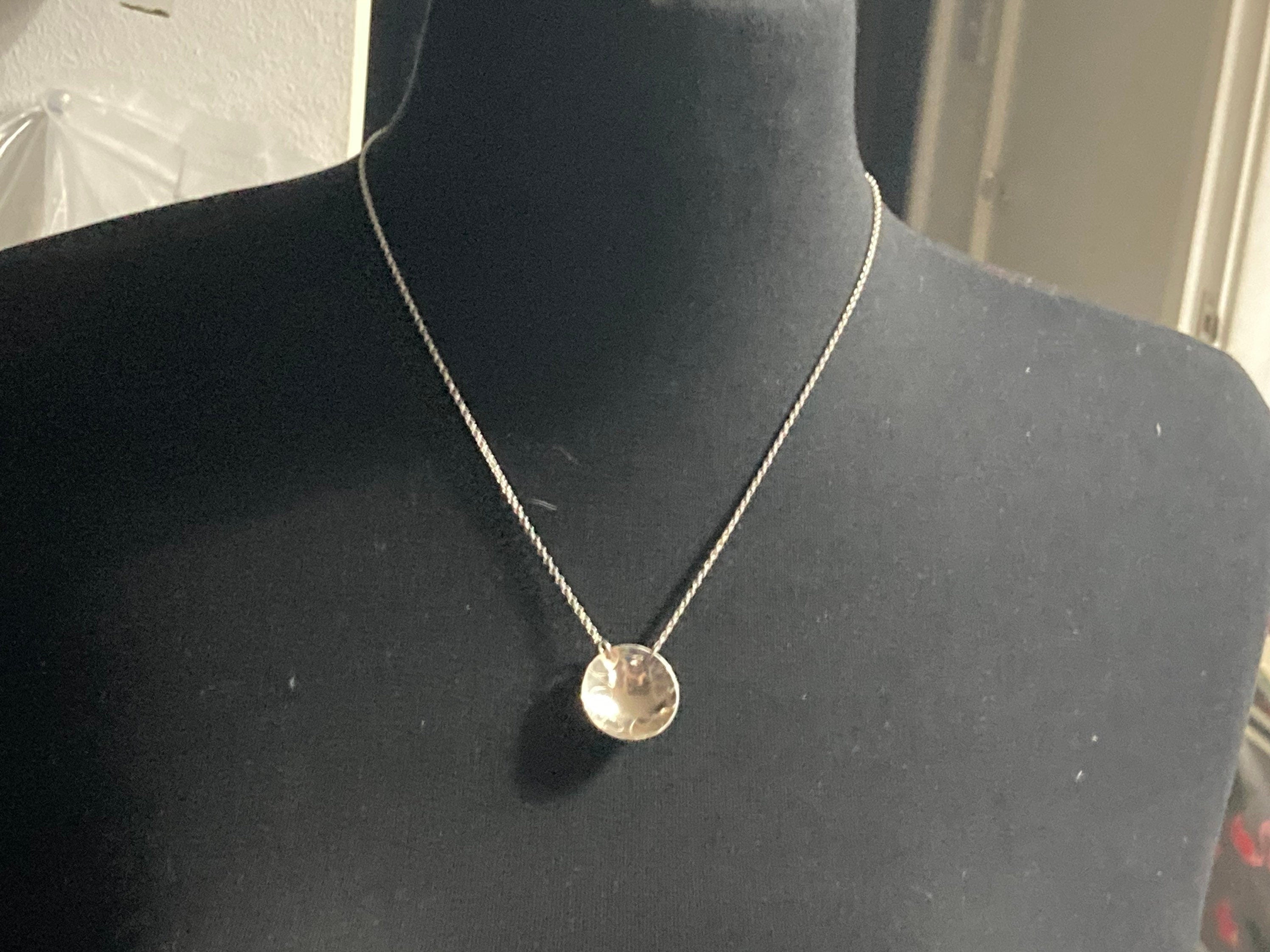 Vintage 925 Sterling Silver modernist 2.5cm round domed cup necklace on 52cm chain