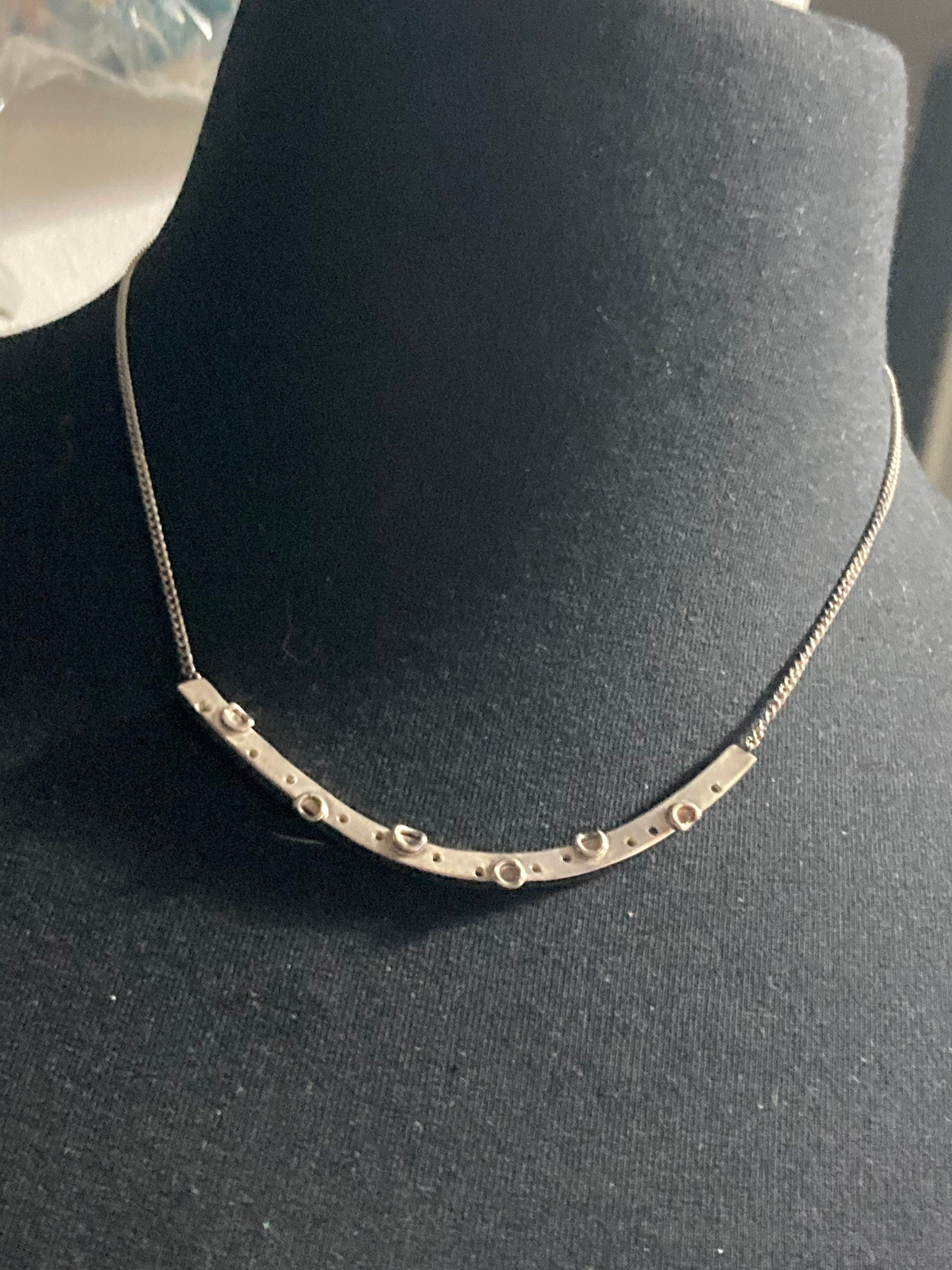 Vintage 925 Sterling silver brutalist bar choker necklace 46cm