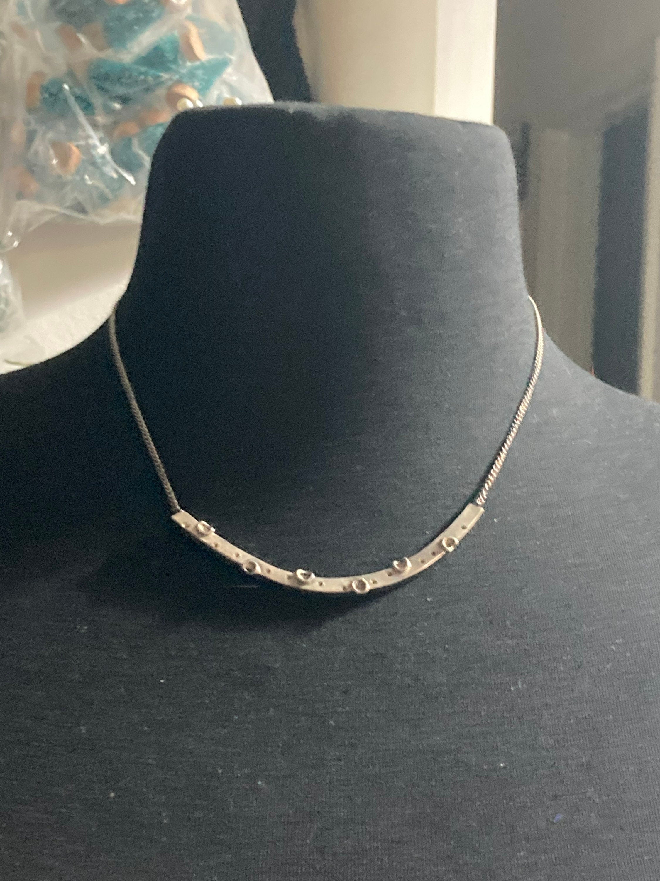 Vintage 925 Sterling silver brutalist bar choker necklace 46cm