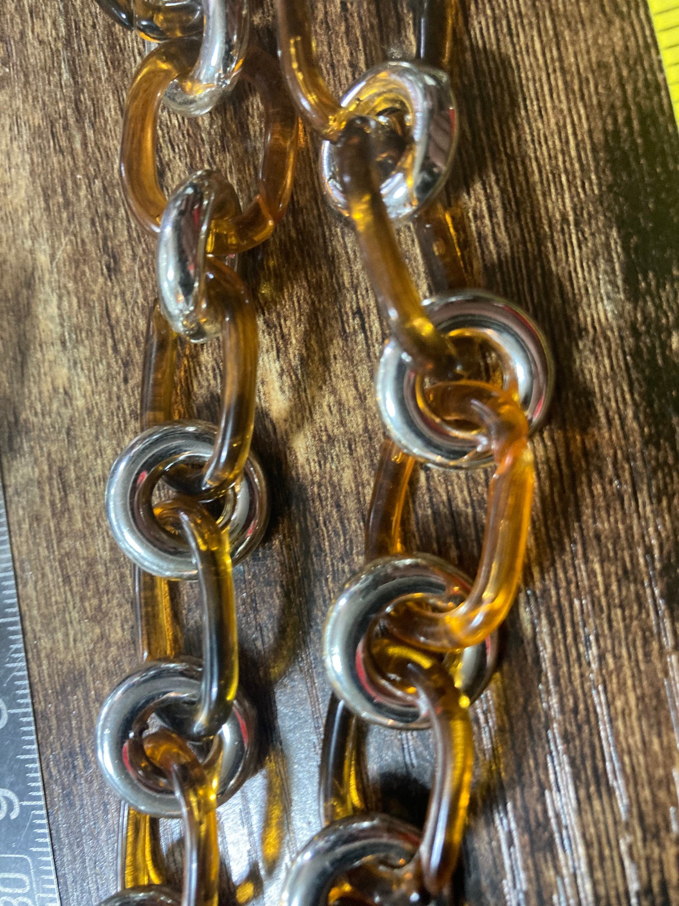 chunky faux tortoiseshell silver loops plastic chain link necklace