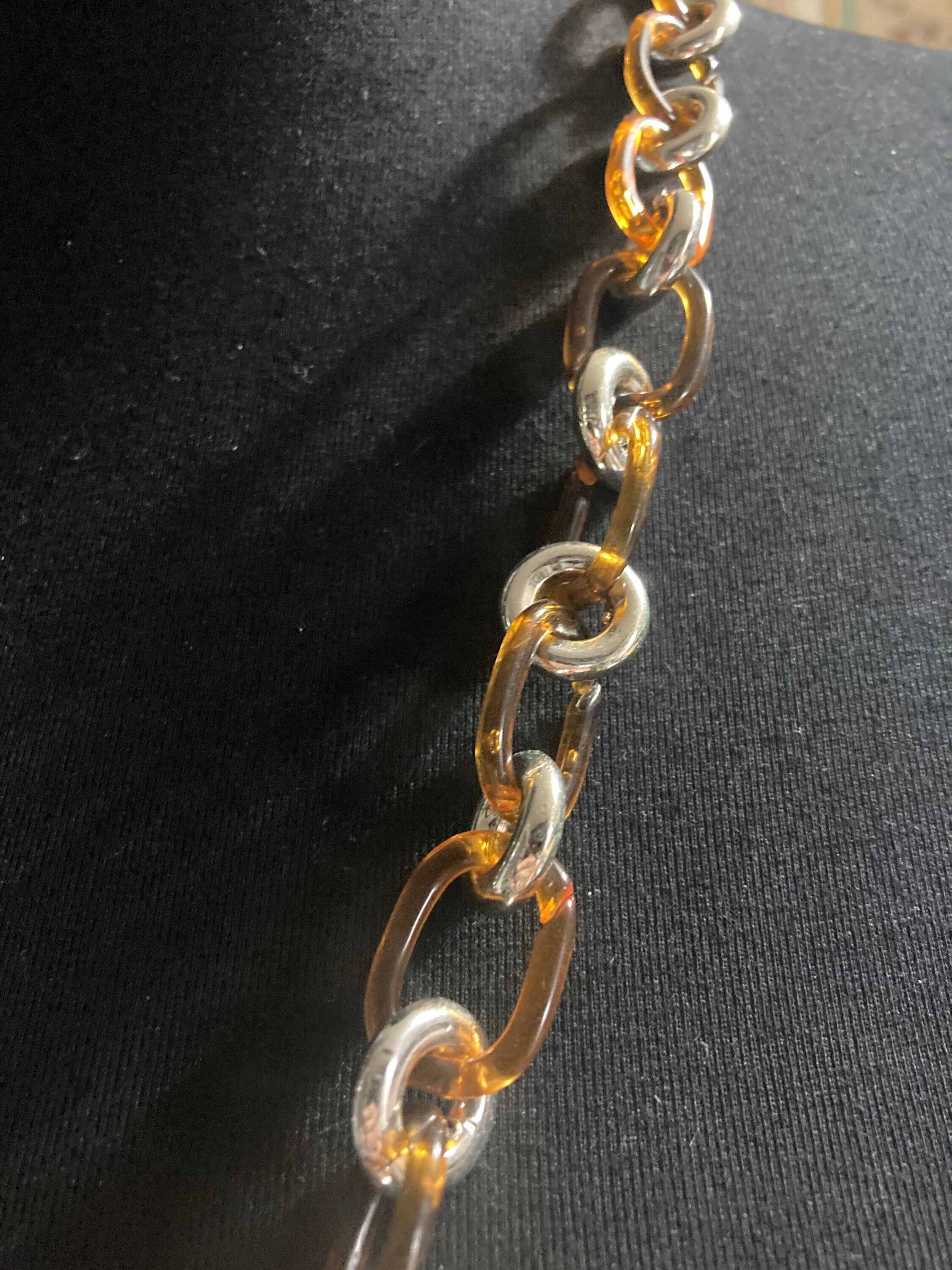 chunky faux tortoiseshell silver loops plastic chain link necklace