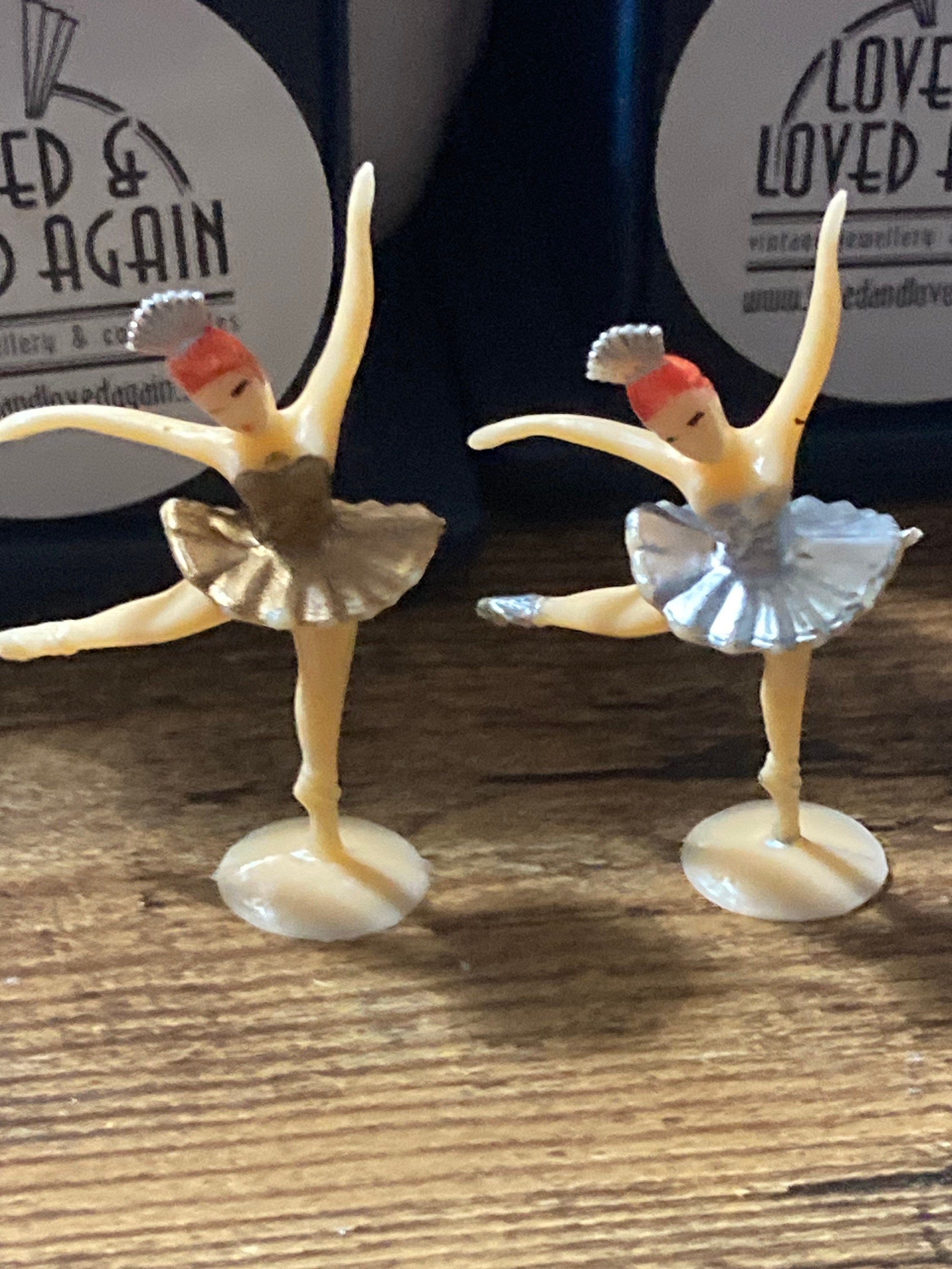 Vintage ballerina Silver dress plastic Cake topper decoration old ballet dancer