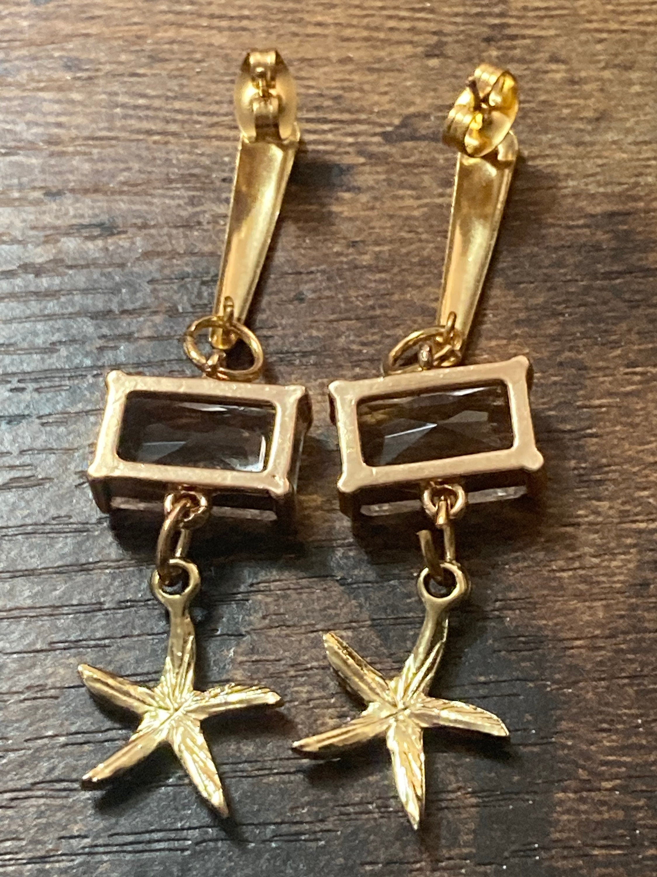 18k Gold plated crystal diamanté starfish earrings nautical jewellery
