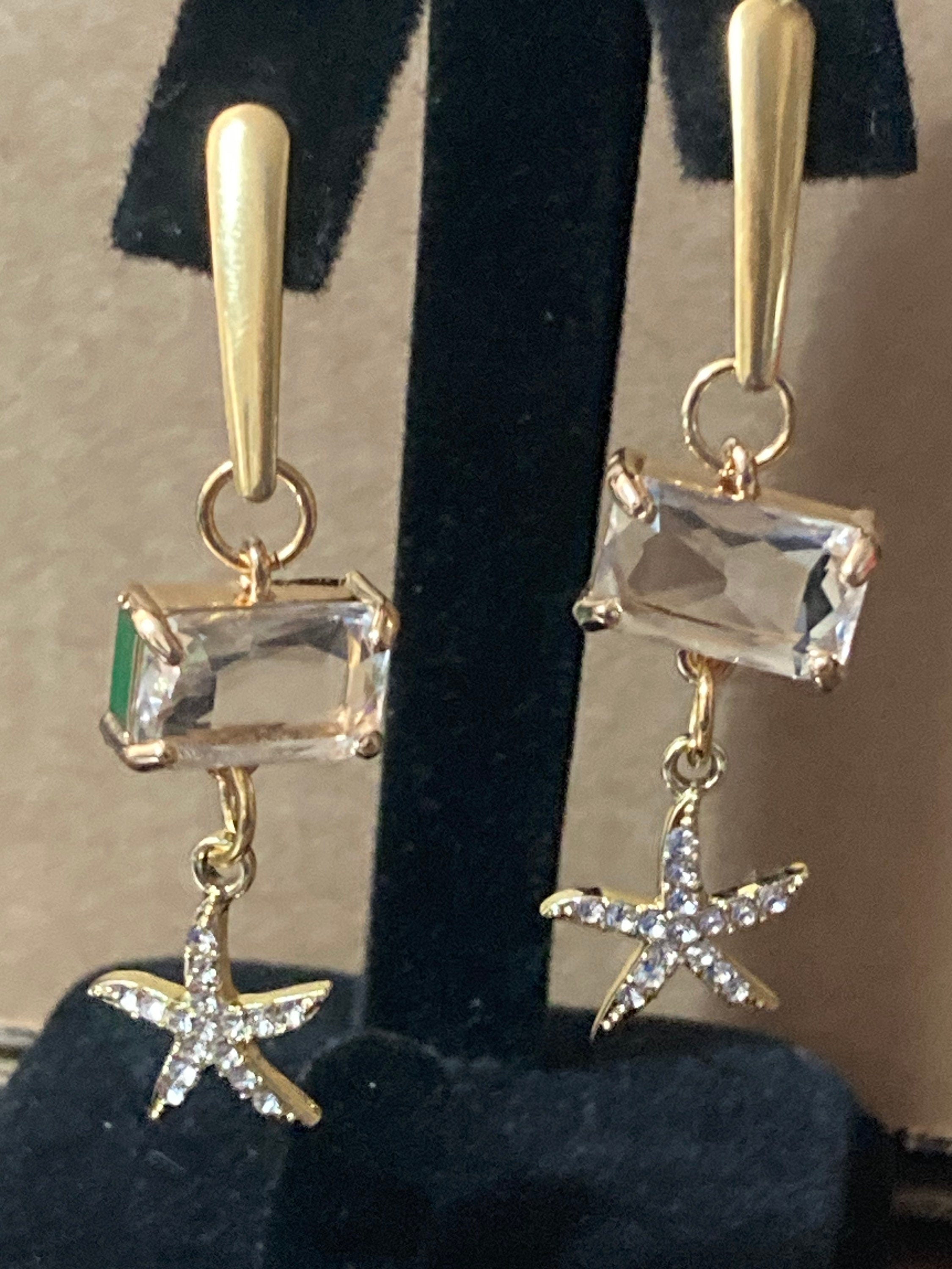 18k Gold plated crystal diamanté starfish earrings nautical jewellery