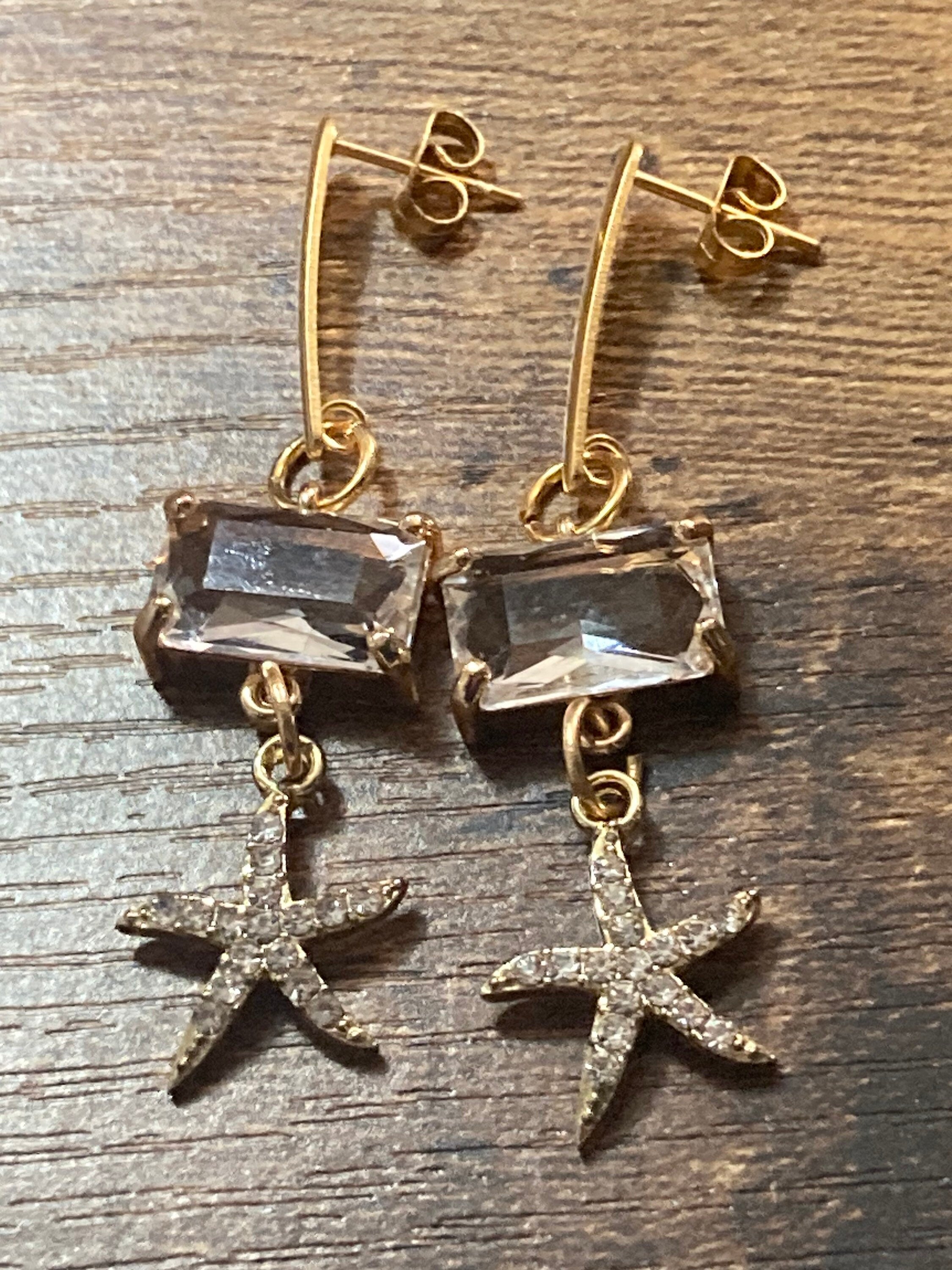 18k Gold plated crystal diamanté starfish earrings nautical jewellery