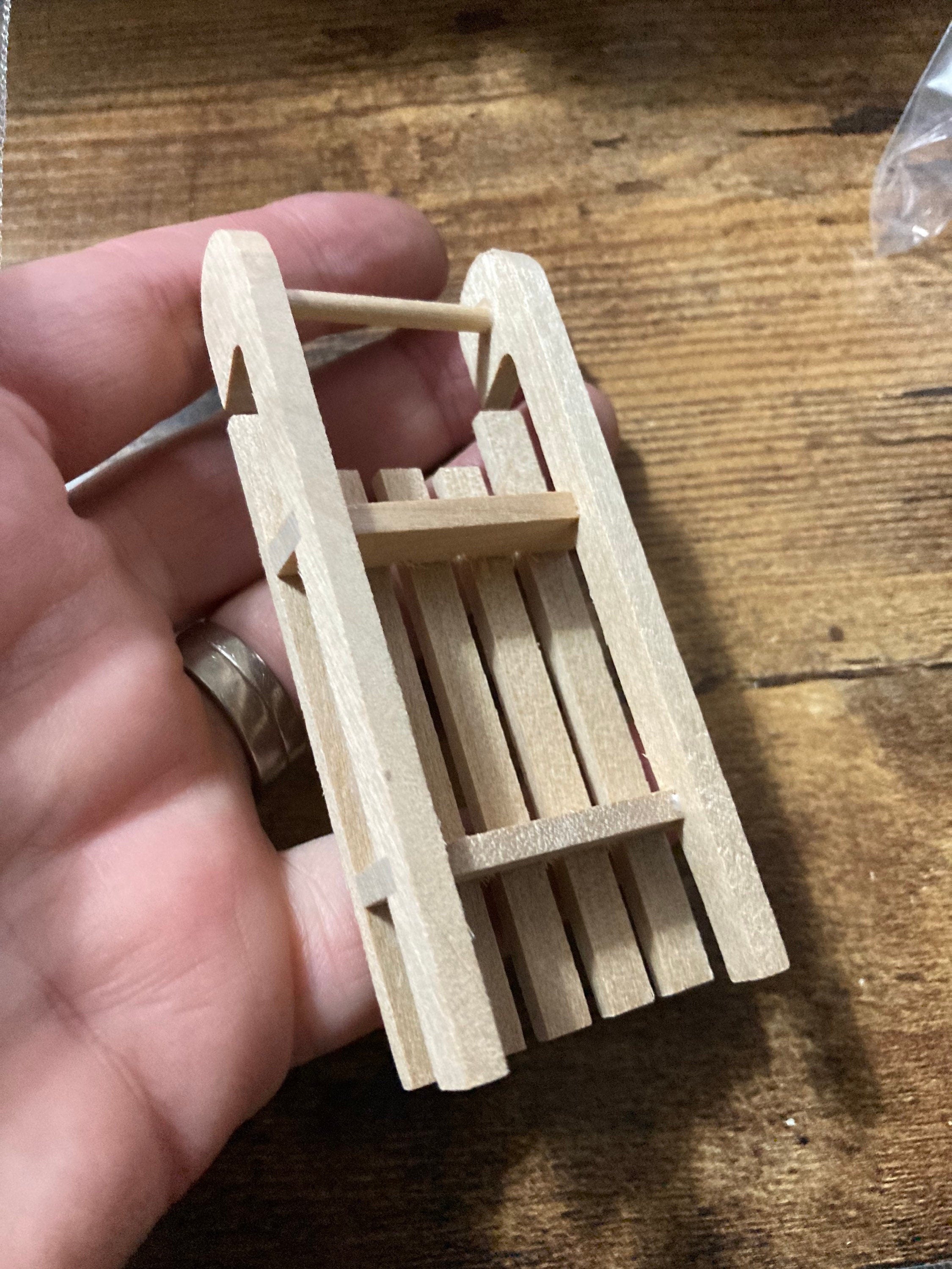 Miniature wooden sledge sled cake topper decoration dolls house