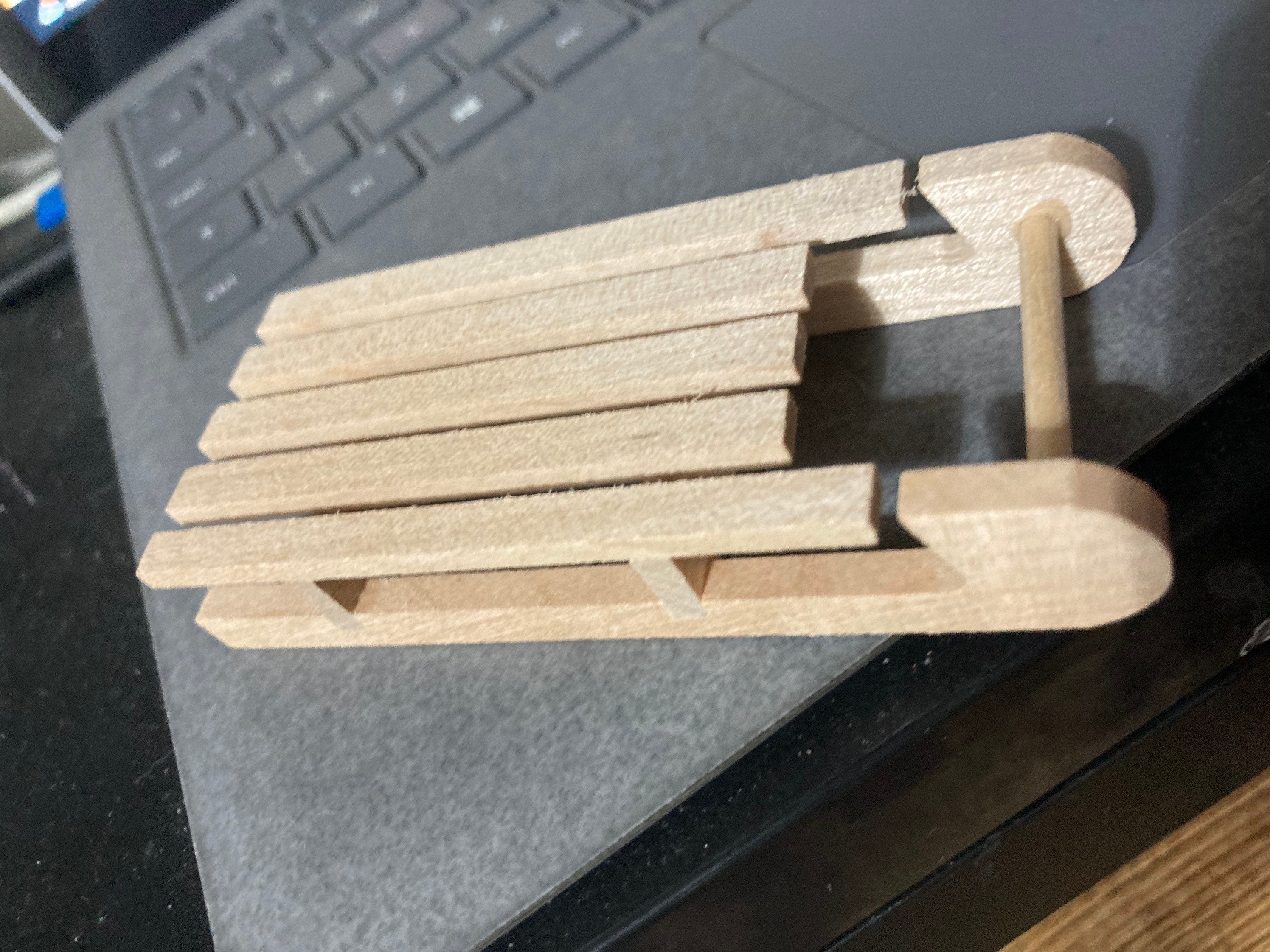 Miniature wooden sledge sled cake topper decoration dolls house