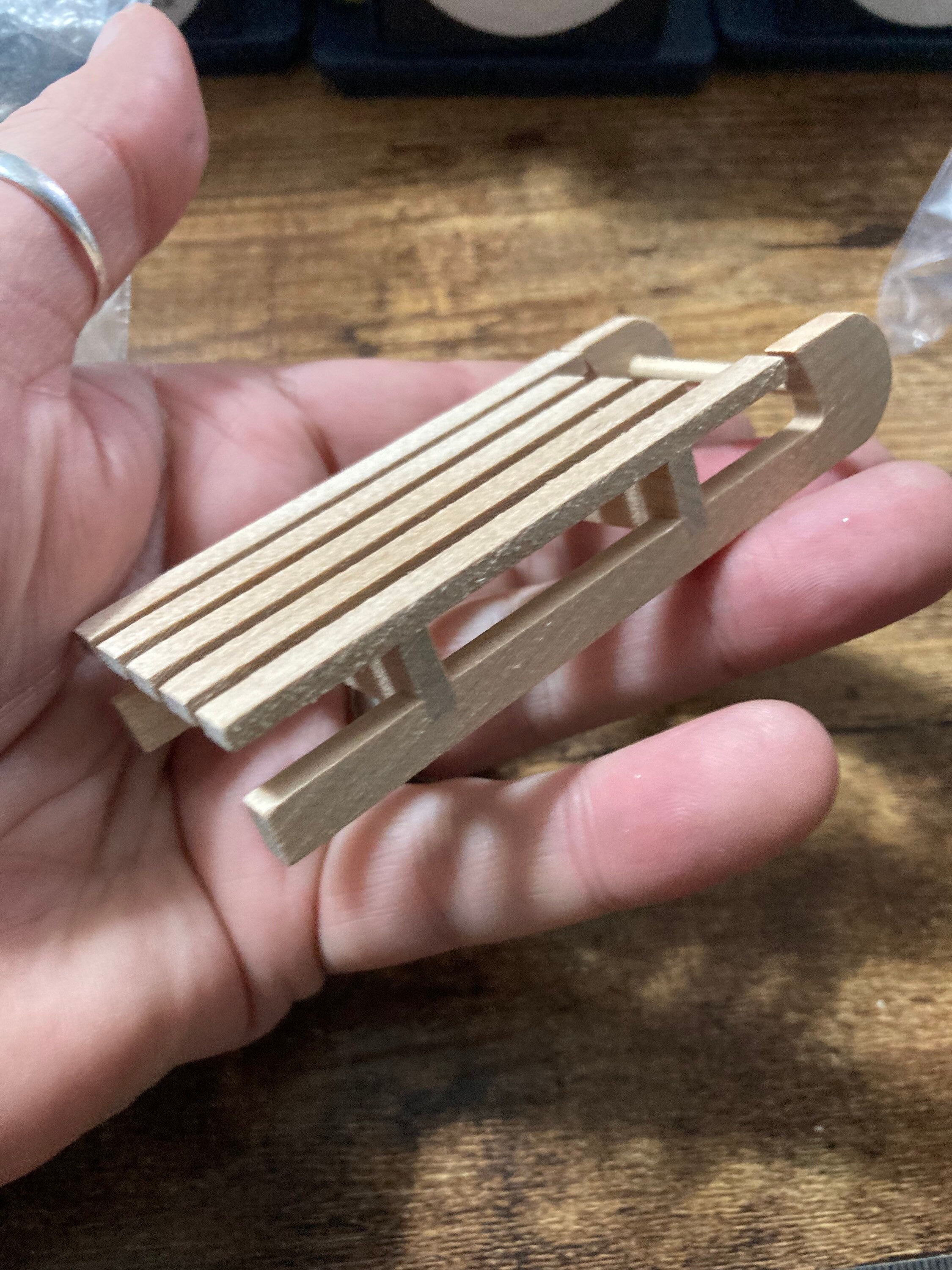 Miniature wooden sledge sled cake topper decoration dolls house