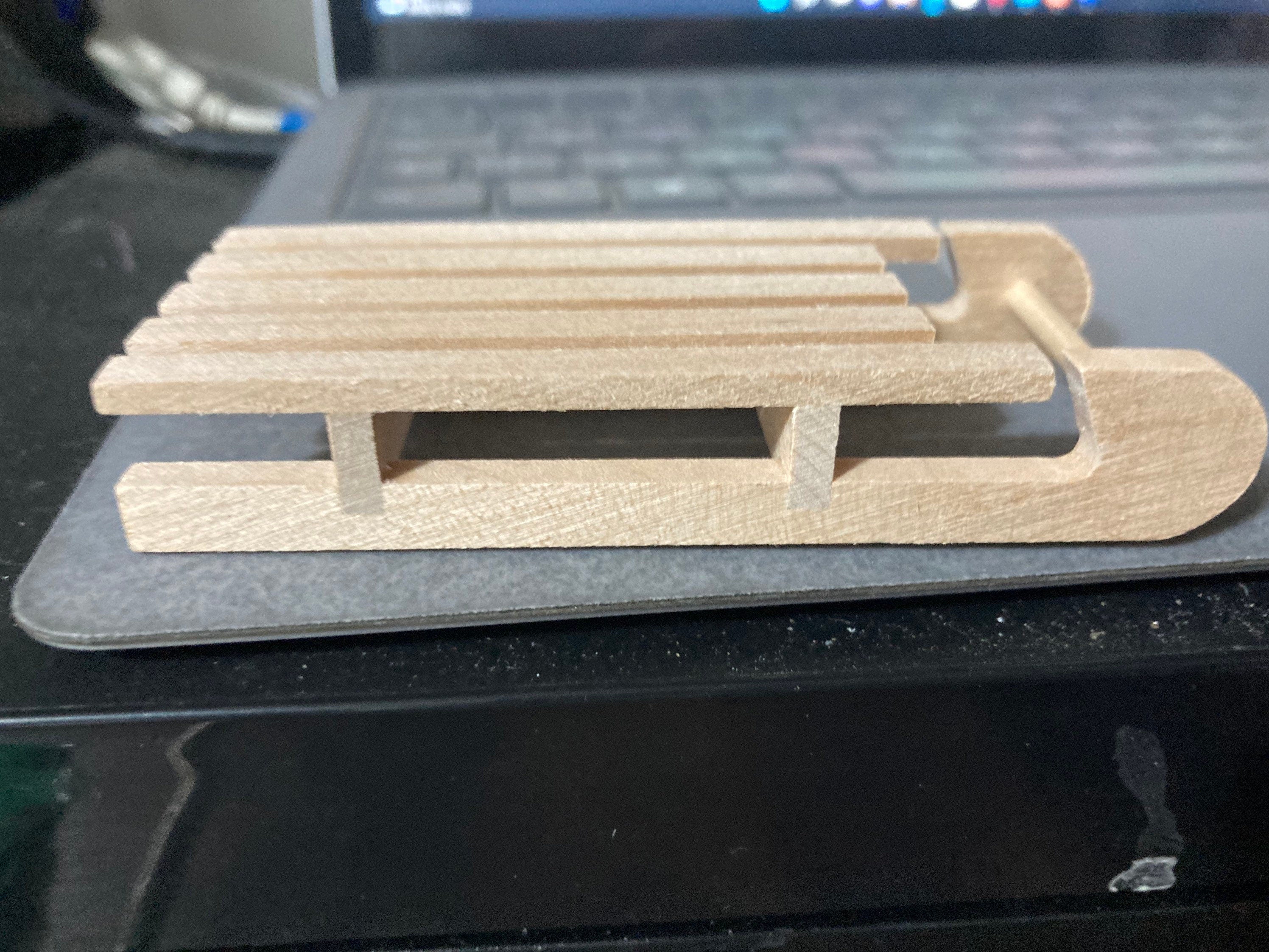 Miniature wooden sledge sled cake topper decoration dolls house