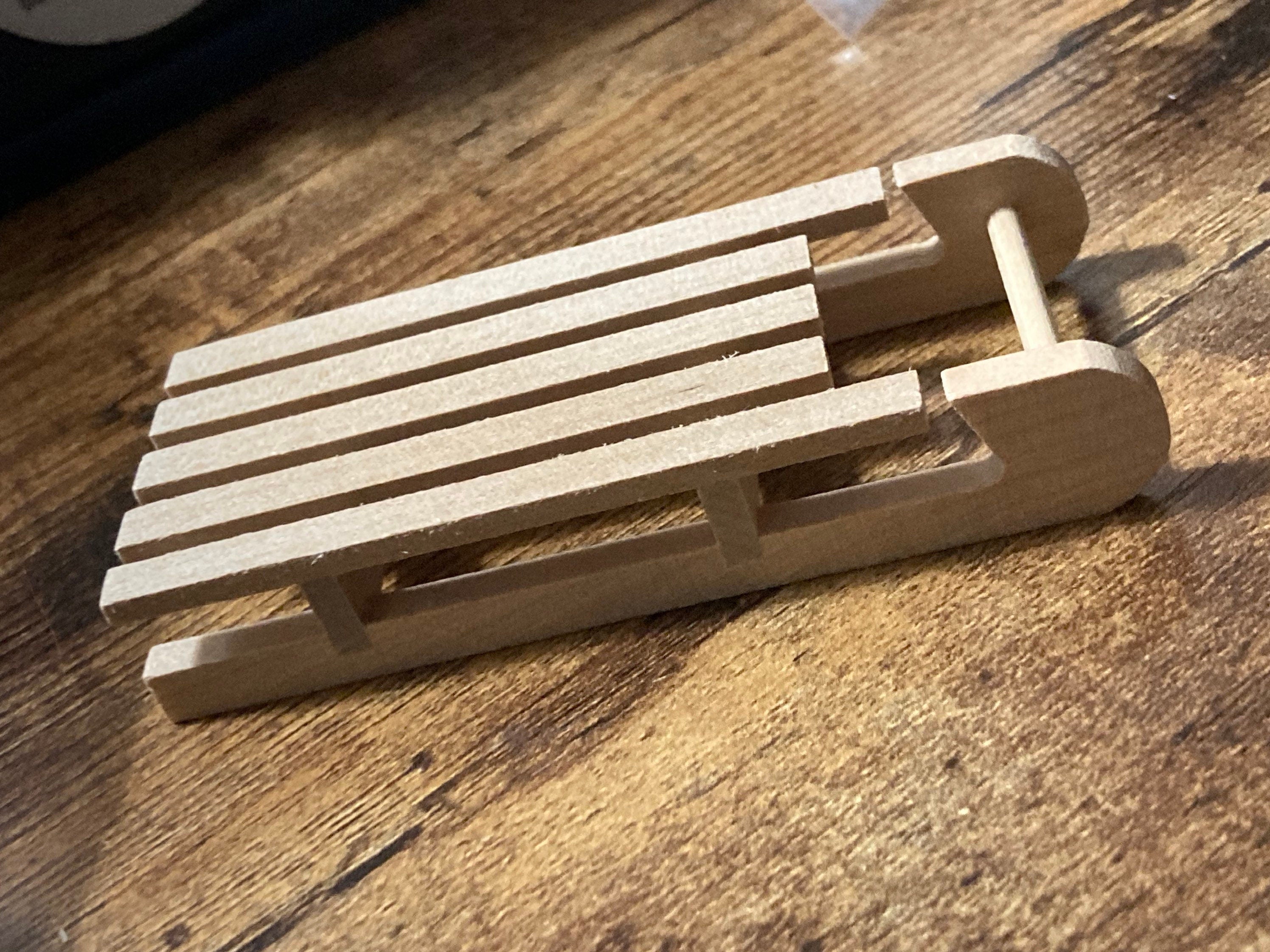 Miniature wooden sledge sled cake topper decoration dolls house