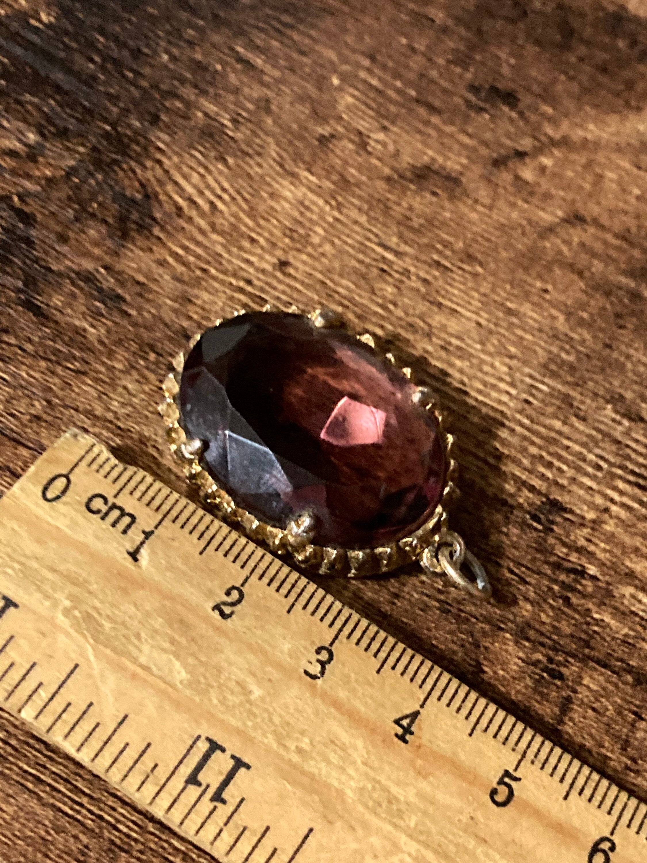 Vintage Modernist gold tone abstract metal purple glass 1970s pendant