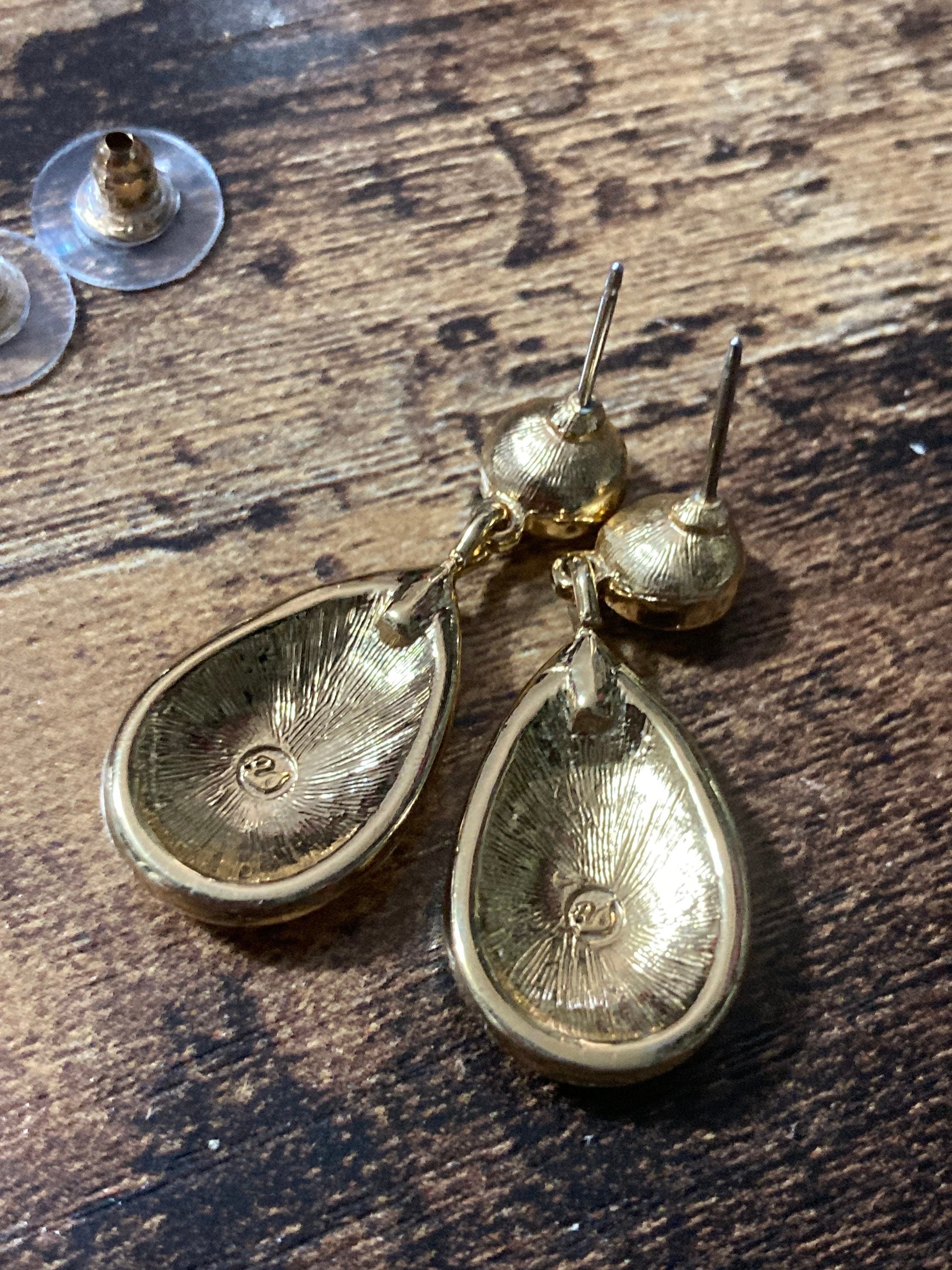 Signed Swarovski crystal gold tone diamanté clear long drop earrings