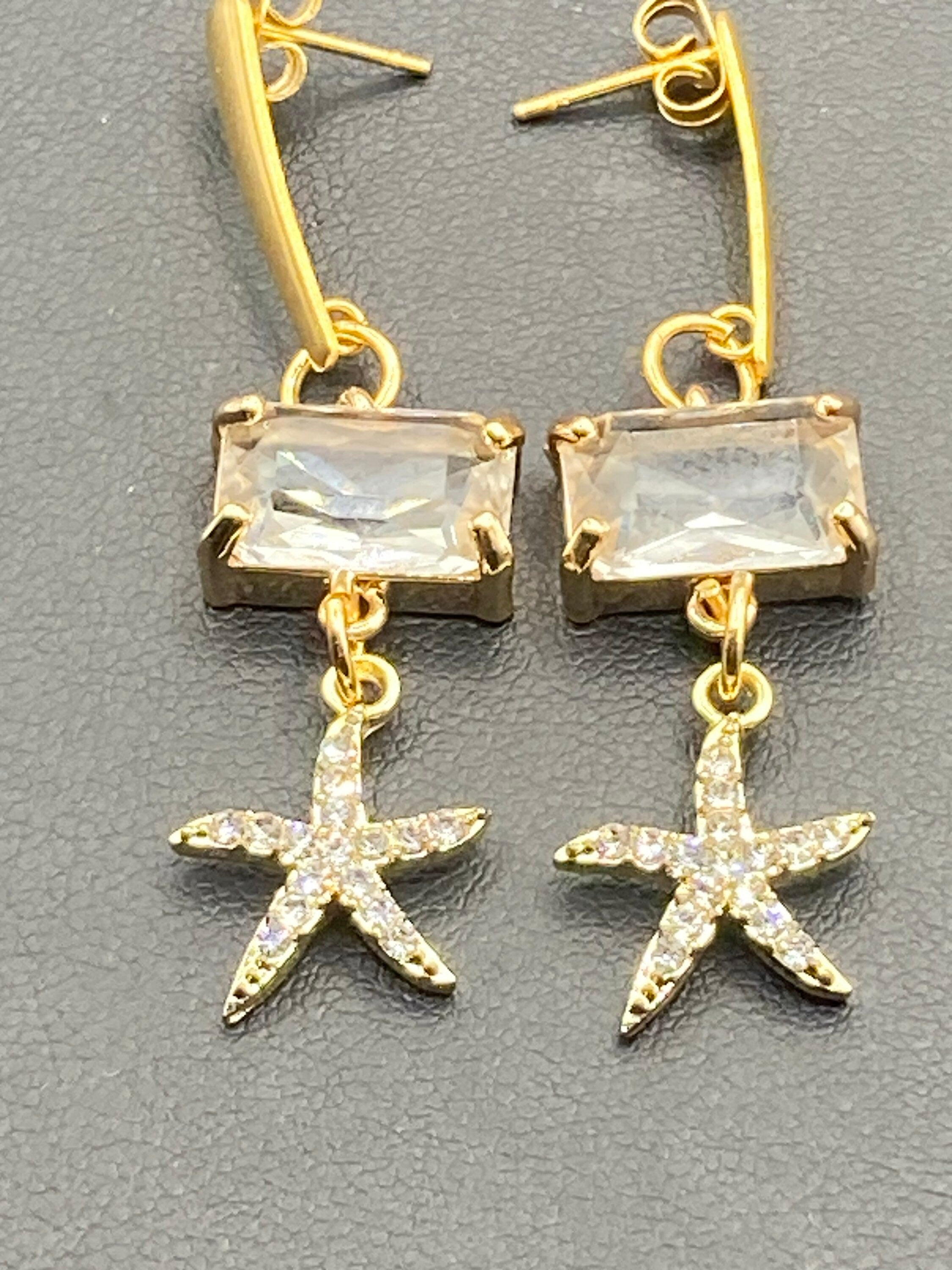 18k Gold plated crystal diamanté starfish earrings nautical jewellery