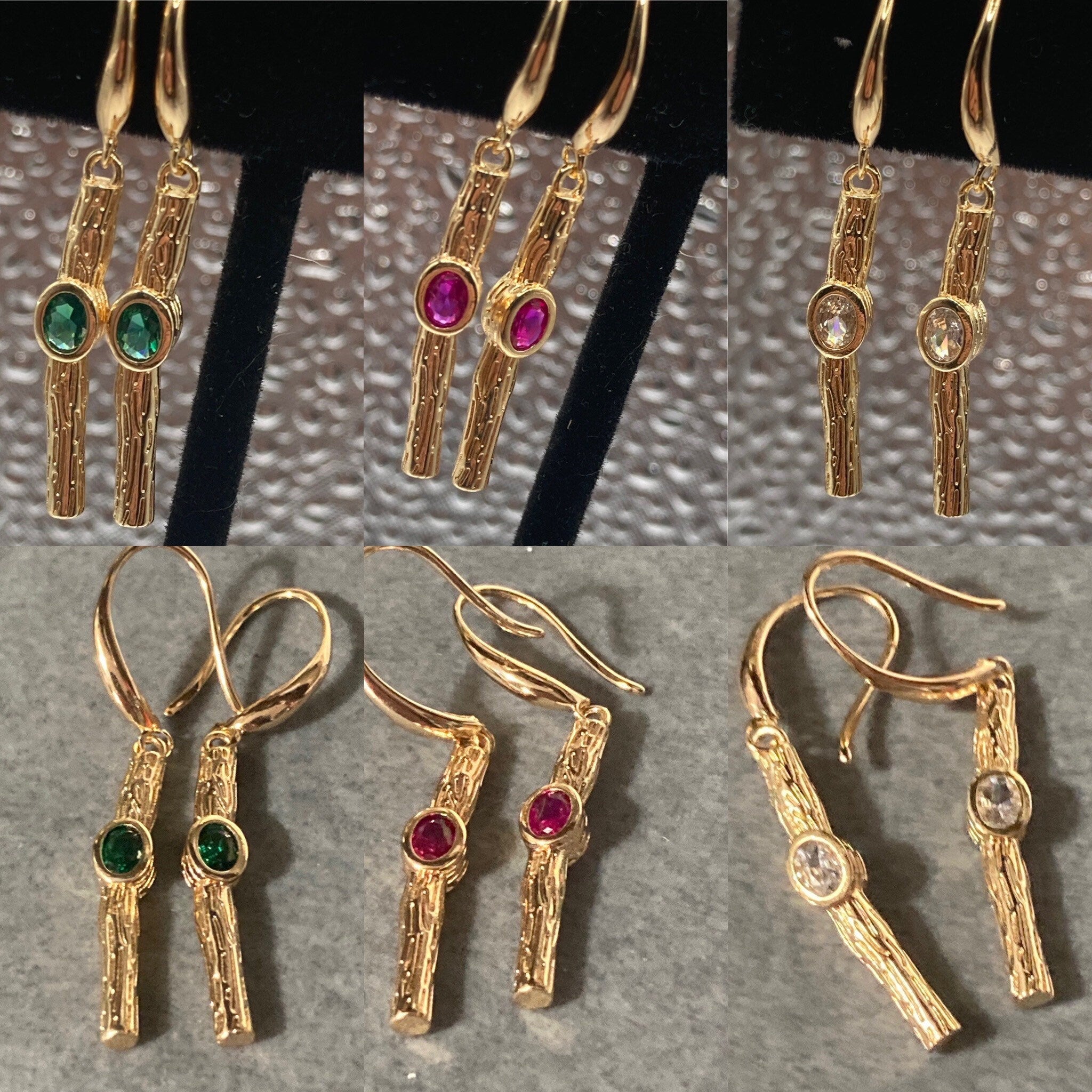 18k Gold plated crystal clear diamanté rhinestone drop bezel earrings