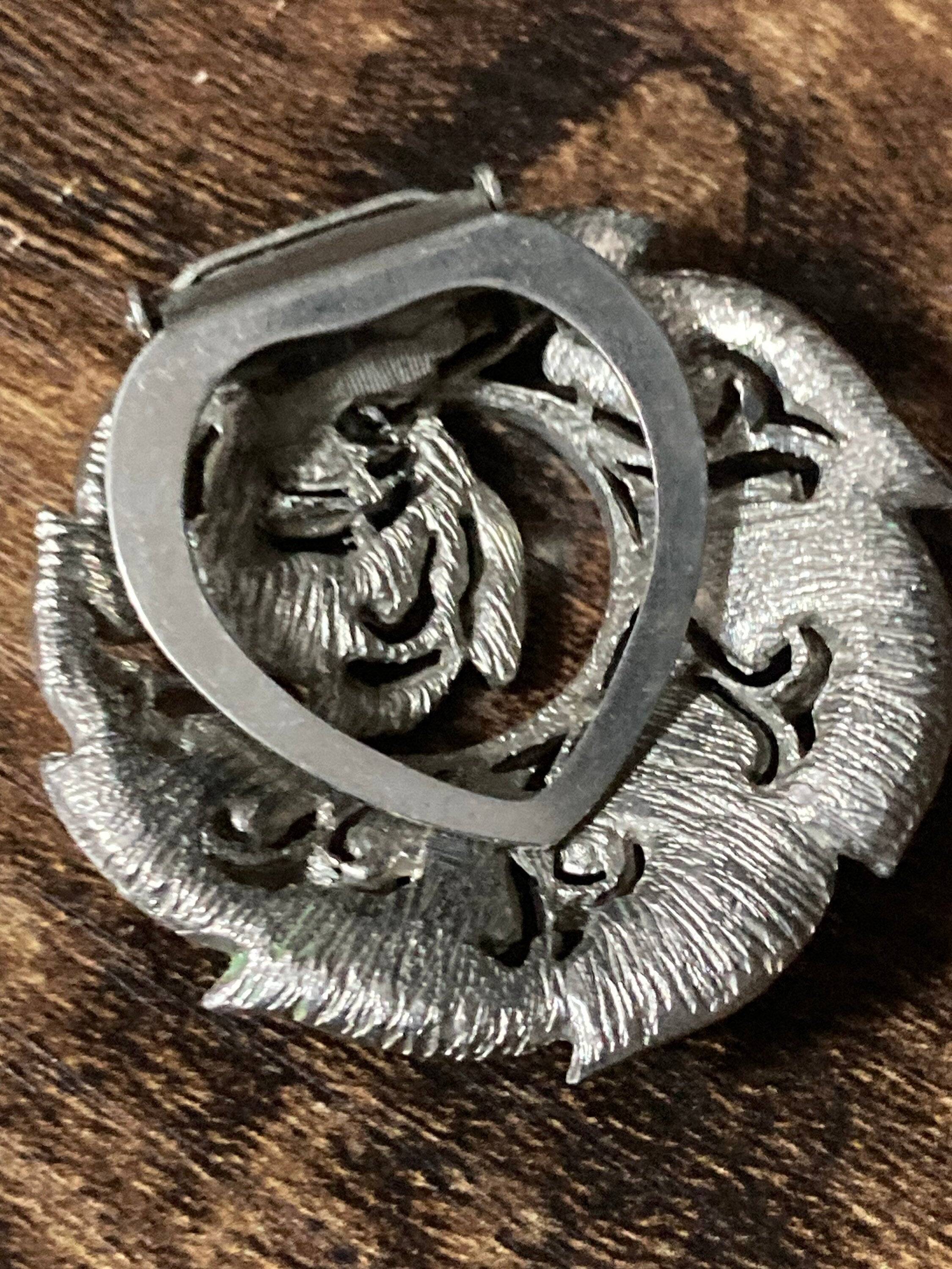 Vintage silver tone abstract floral scarf clip