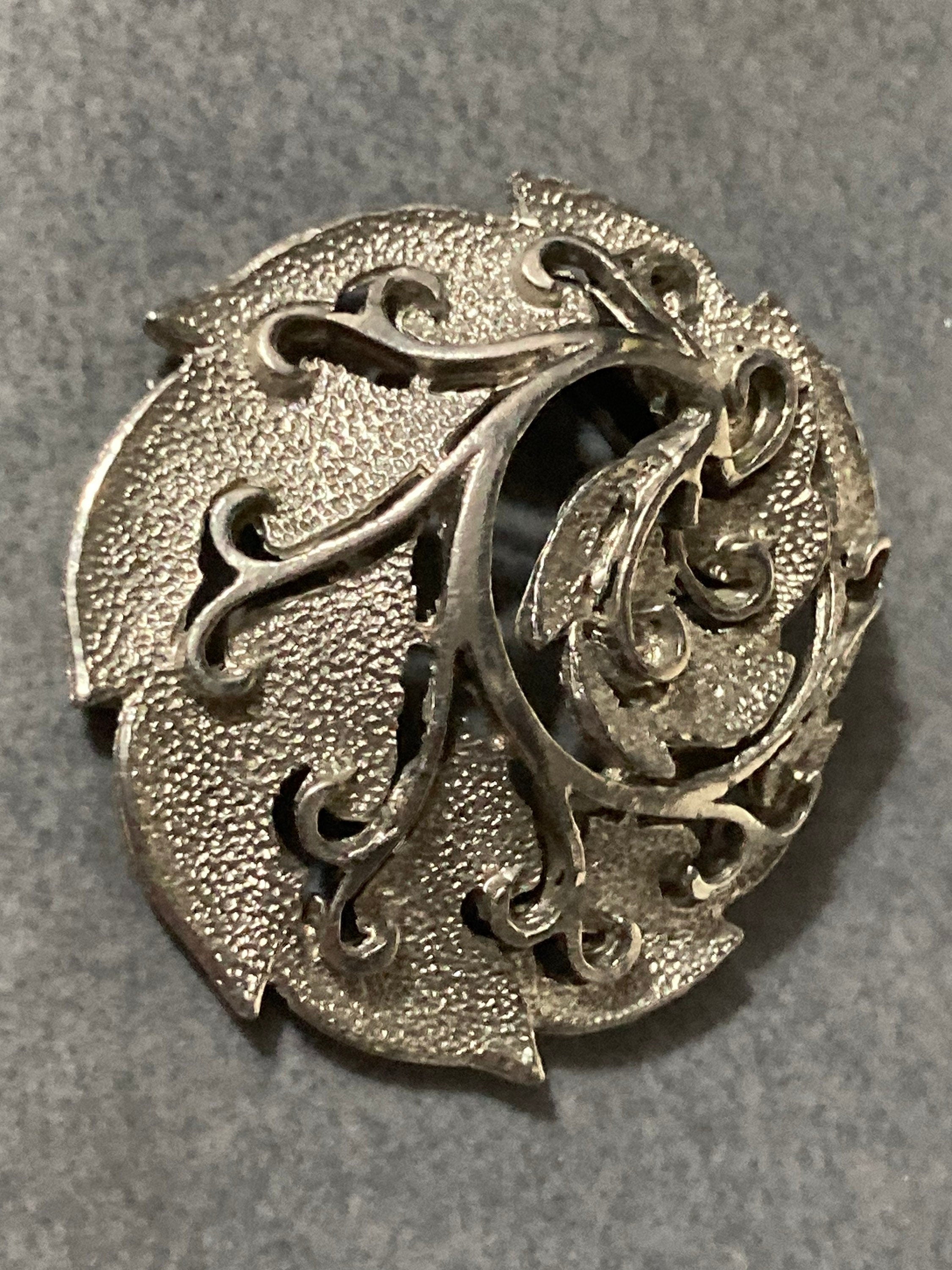 Vintage silver tone abstract floral scarf clip