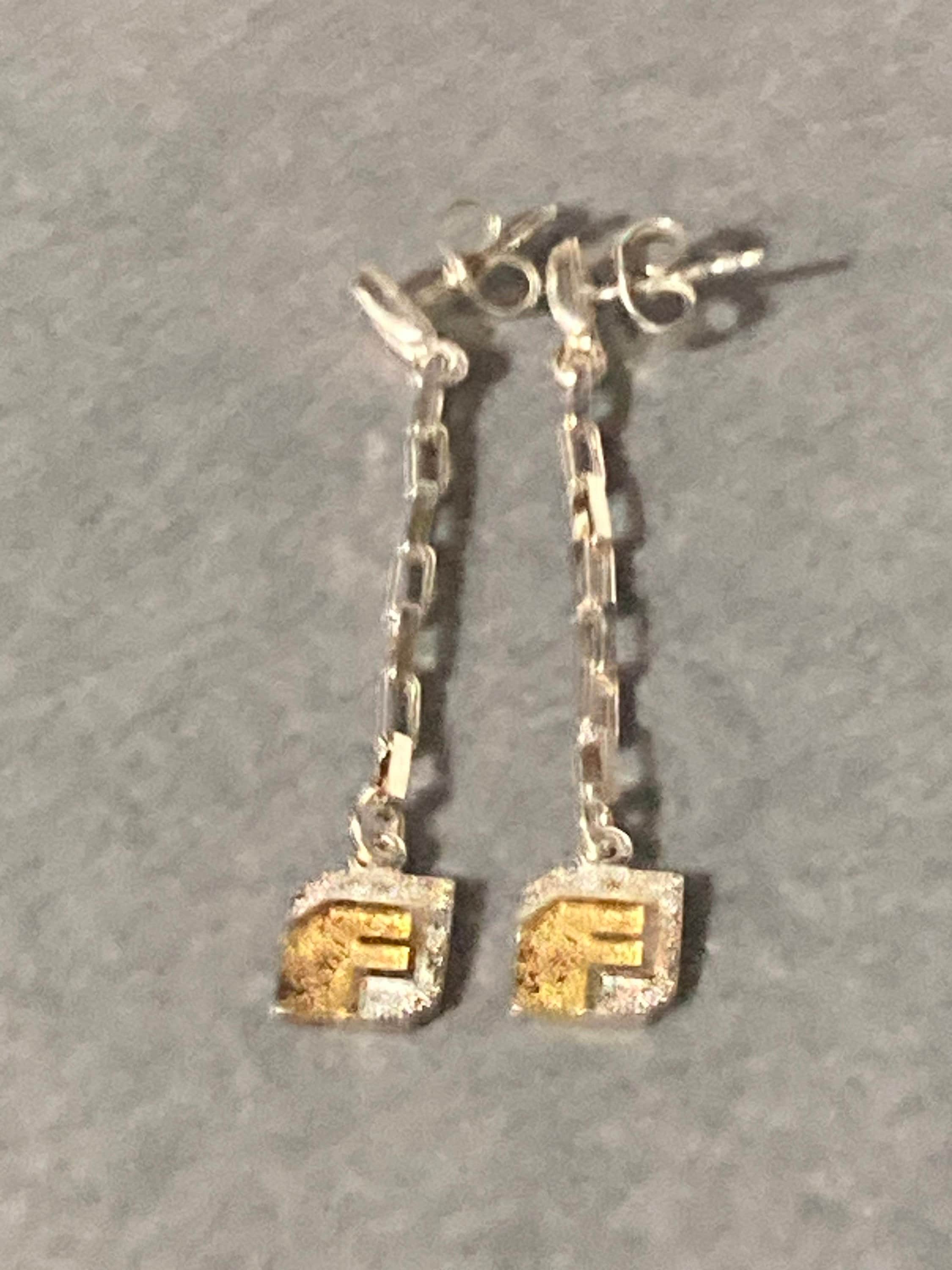 925 Sterling silver monogram letter F chain link dangly earrings