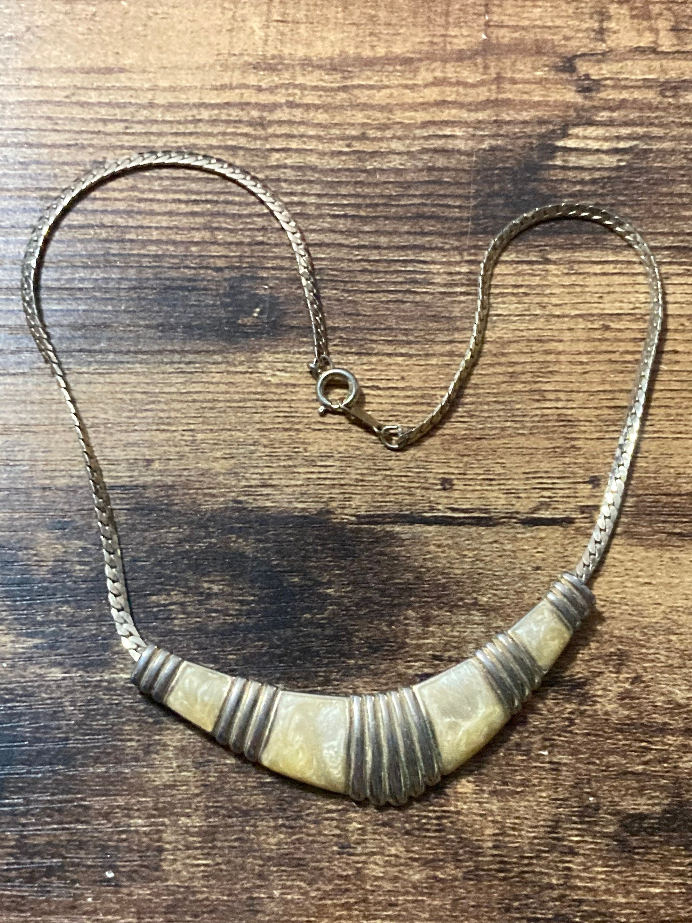 Petite length cream enamel choker Vintage gold tone neutral colour
