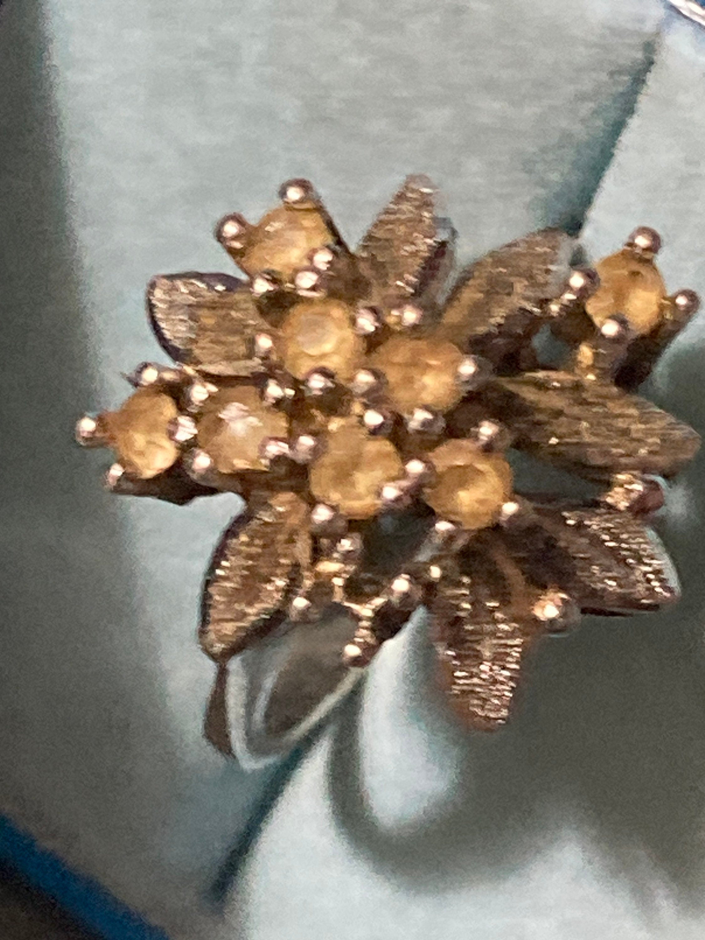 925 sterling silver modernist soft yellow clear diamanté dress ring size M 4.4grams