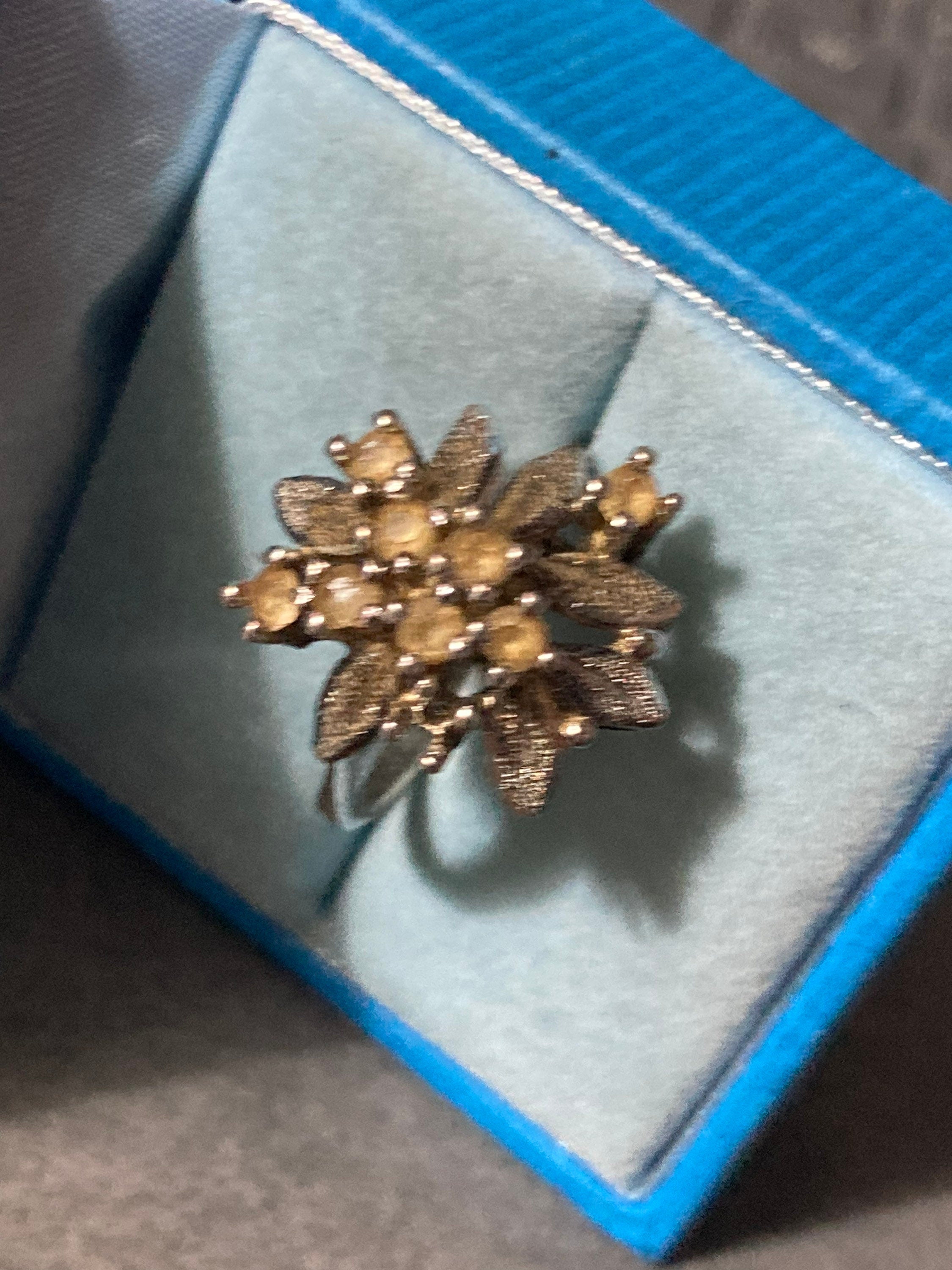 925 sterling silver modernist soft yellow clear diamanté dress ring size M 4.4grams