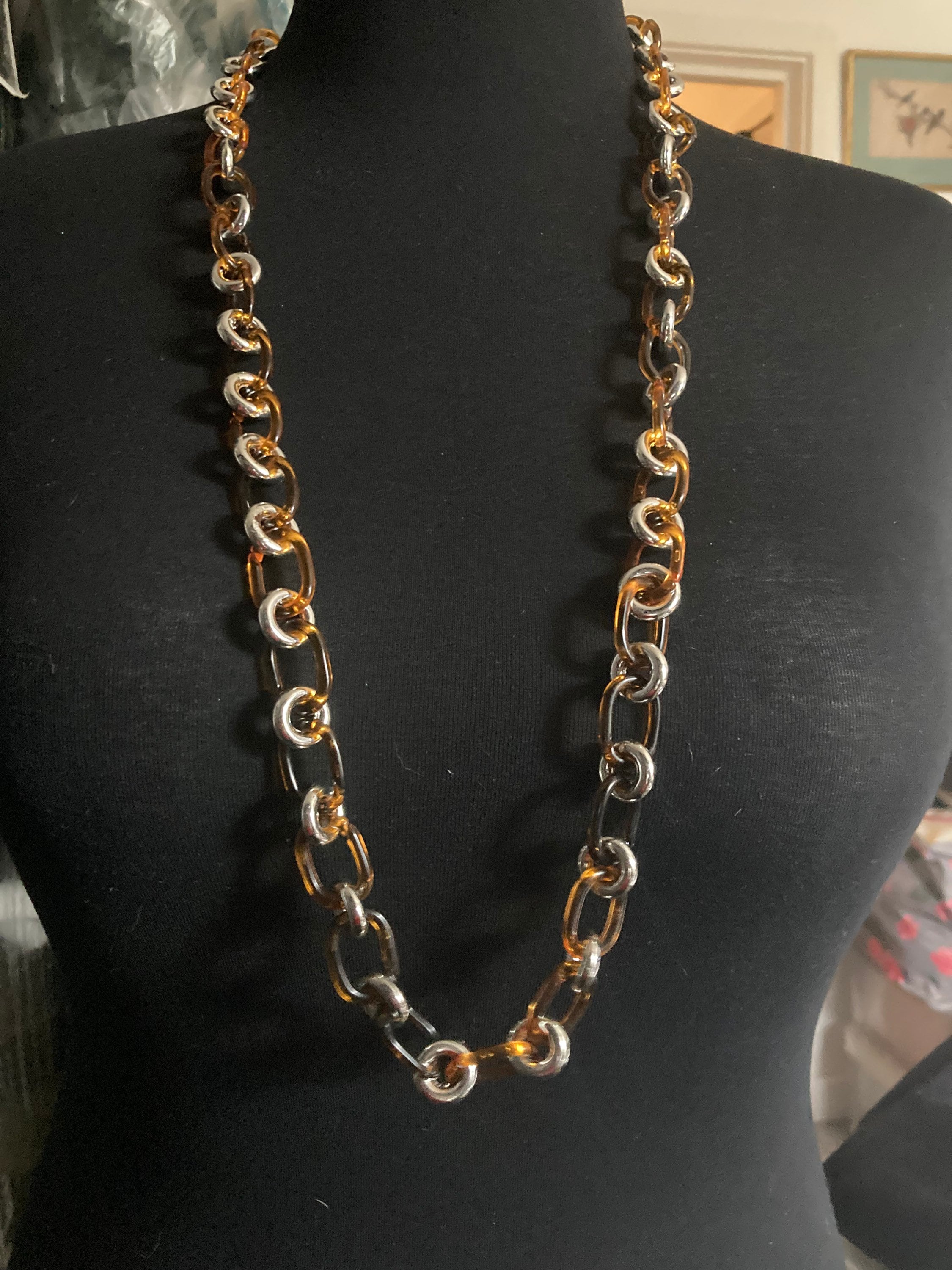 chunky faux tortoiseshell silver loops plastic chain link necklace