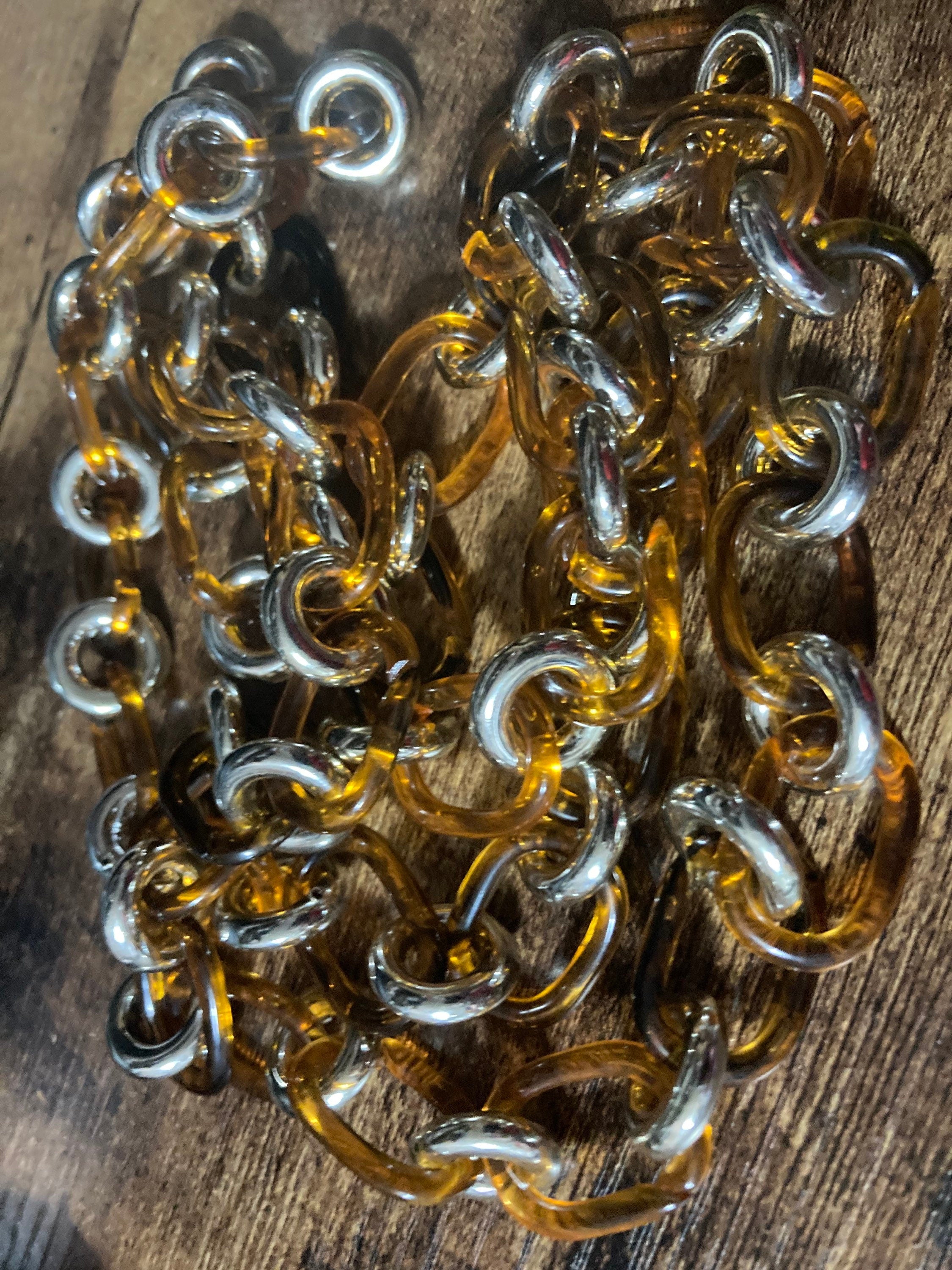 chunky faux tortoiseshell silver loops plastic chain link necklace