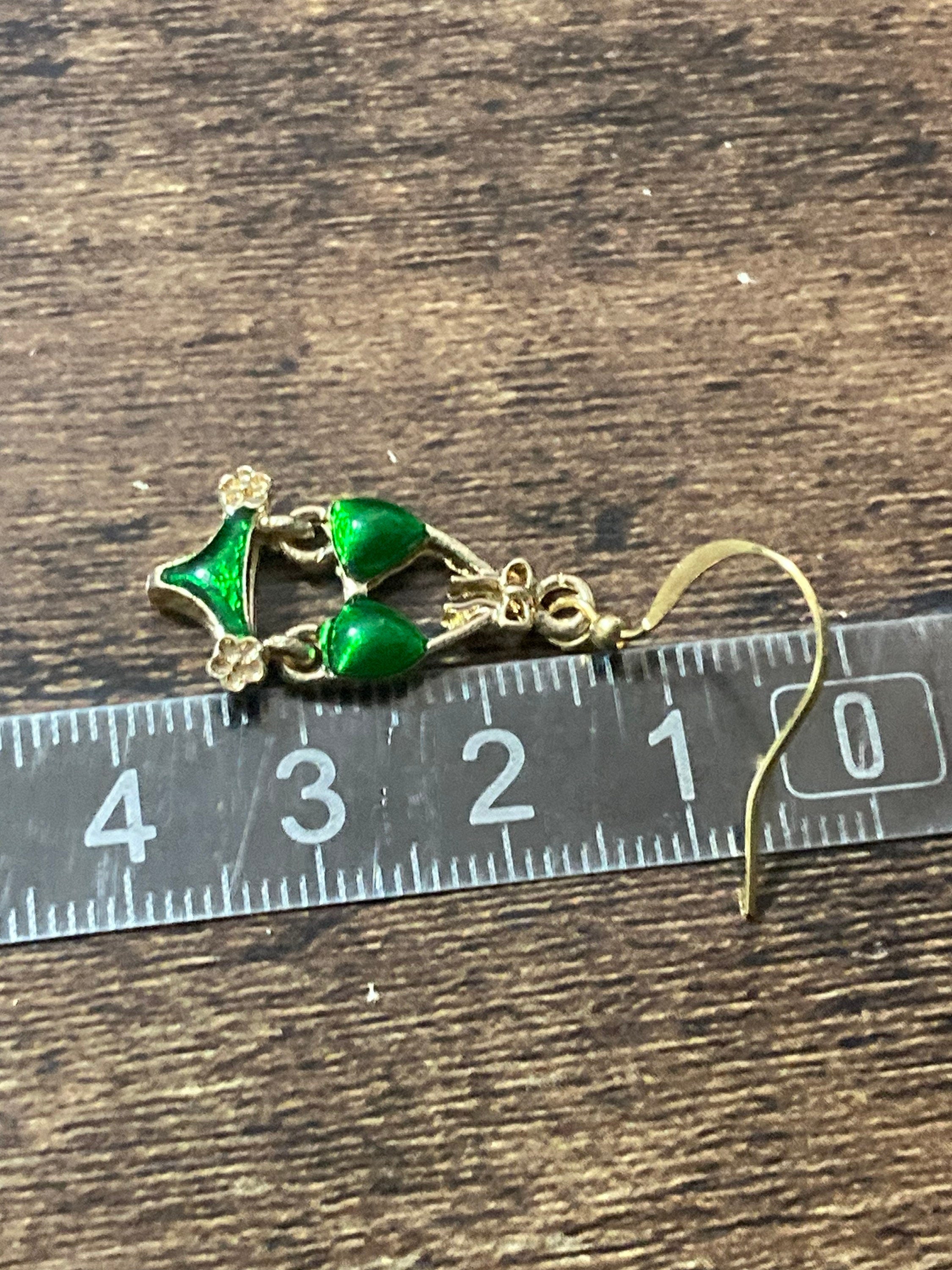 Gold & bright green enamel summer bikini drop earrings