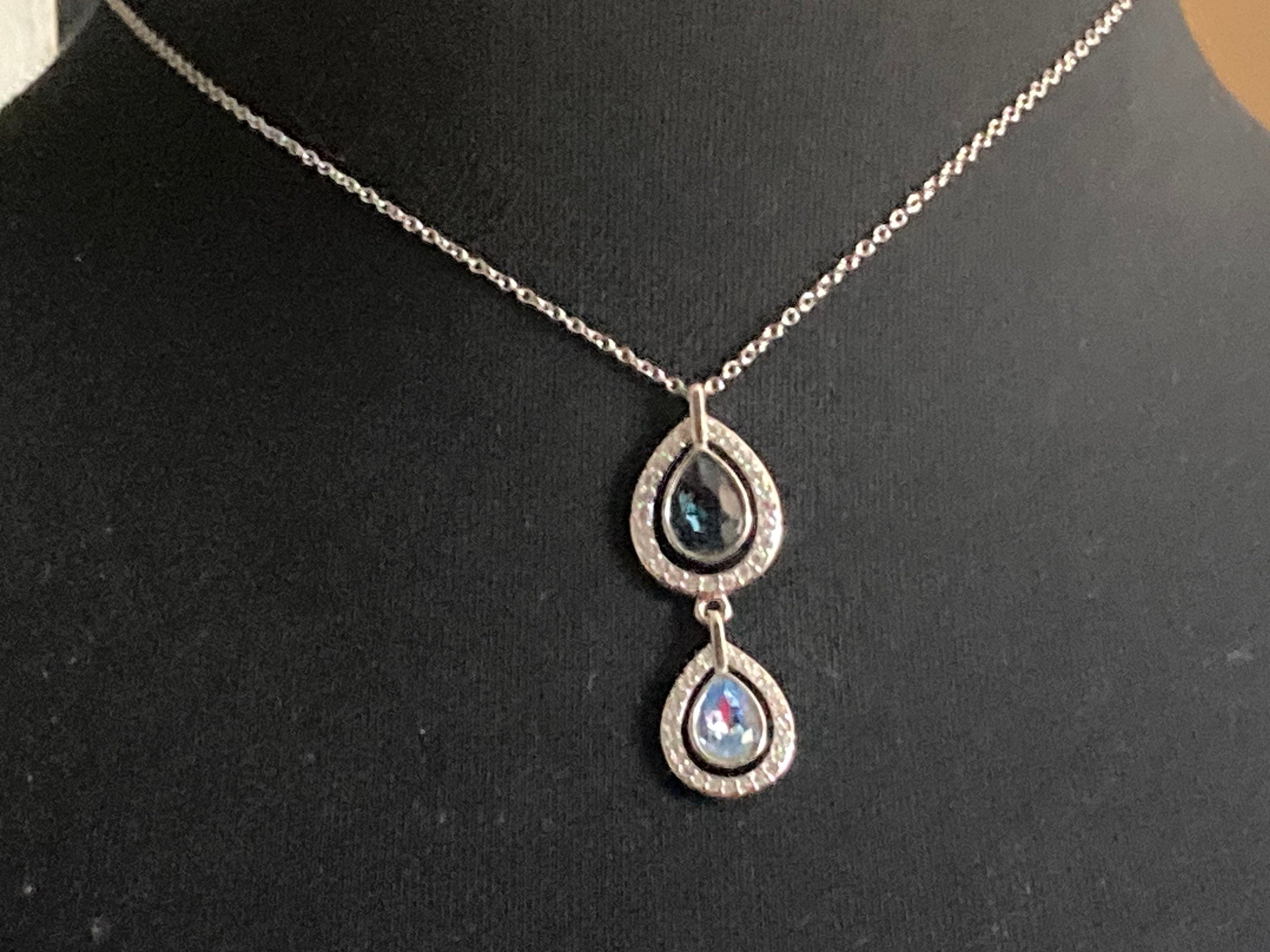 Signed Swarovski silver tone aquamarine blue crystal diamanté designer necklace