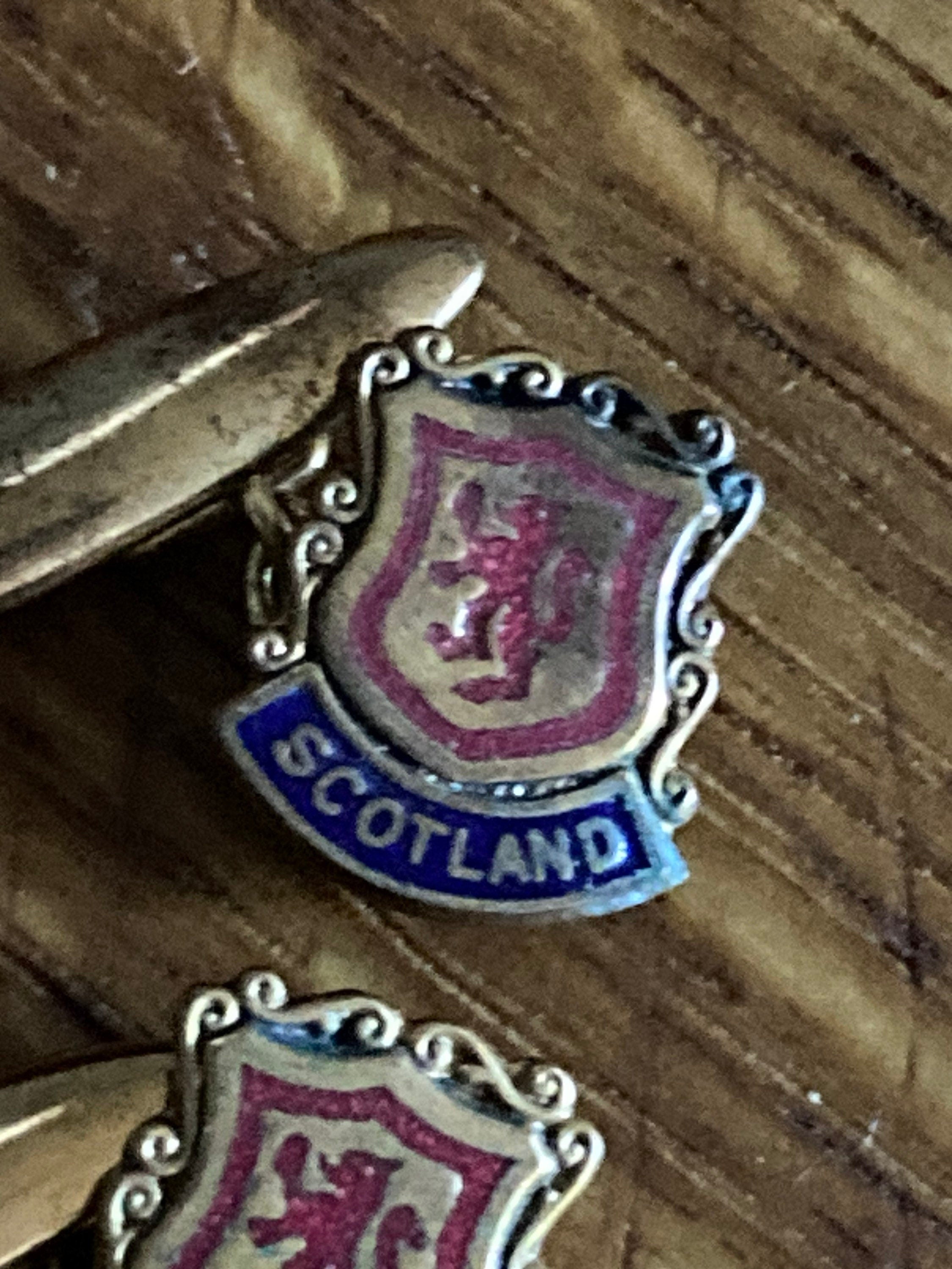 Vintage Scotland gold tone chain enamel cufflinks Scottish