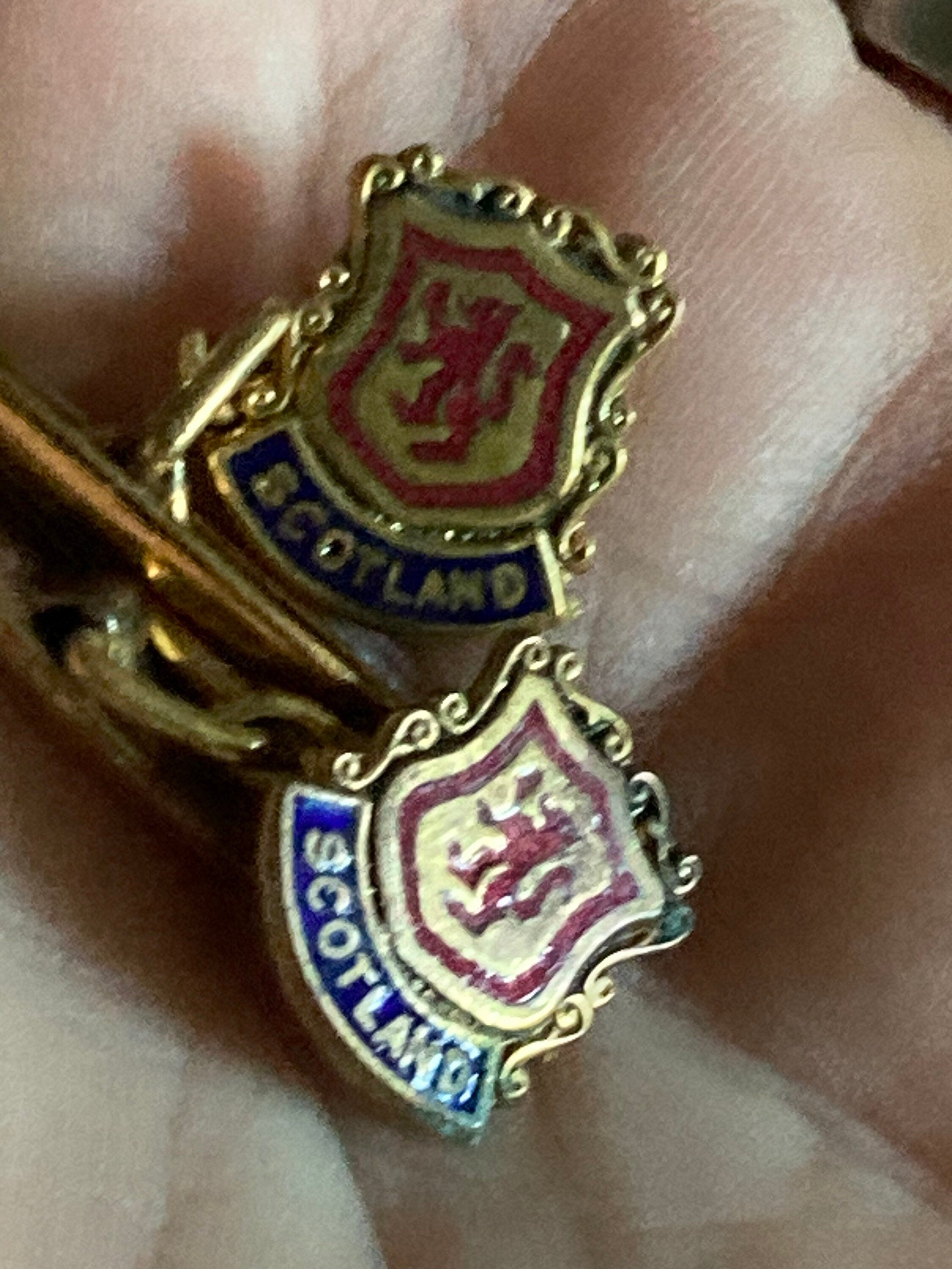 Vintage Scotland gold tone chain enamel cufflinks Scottish