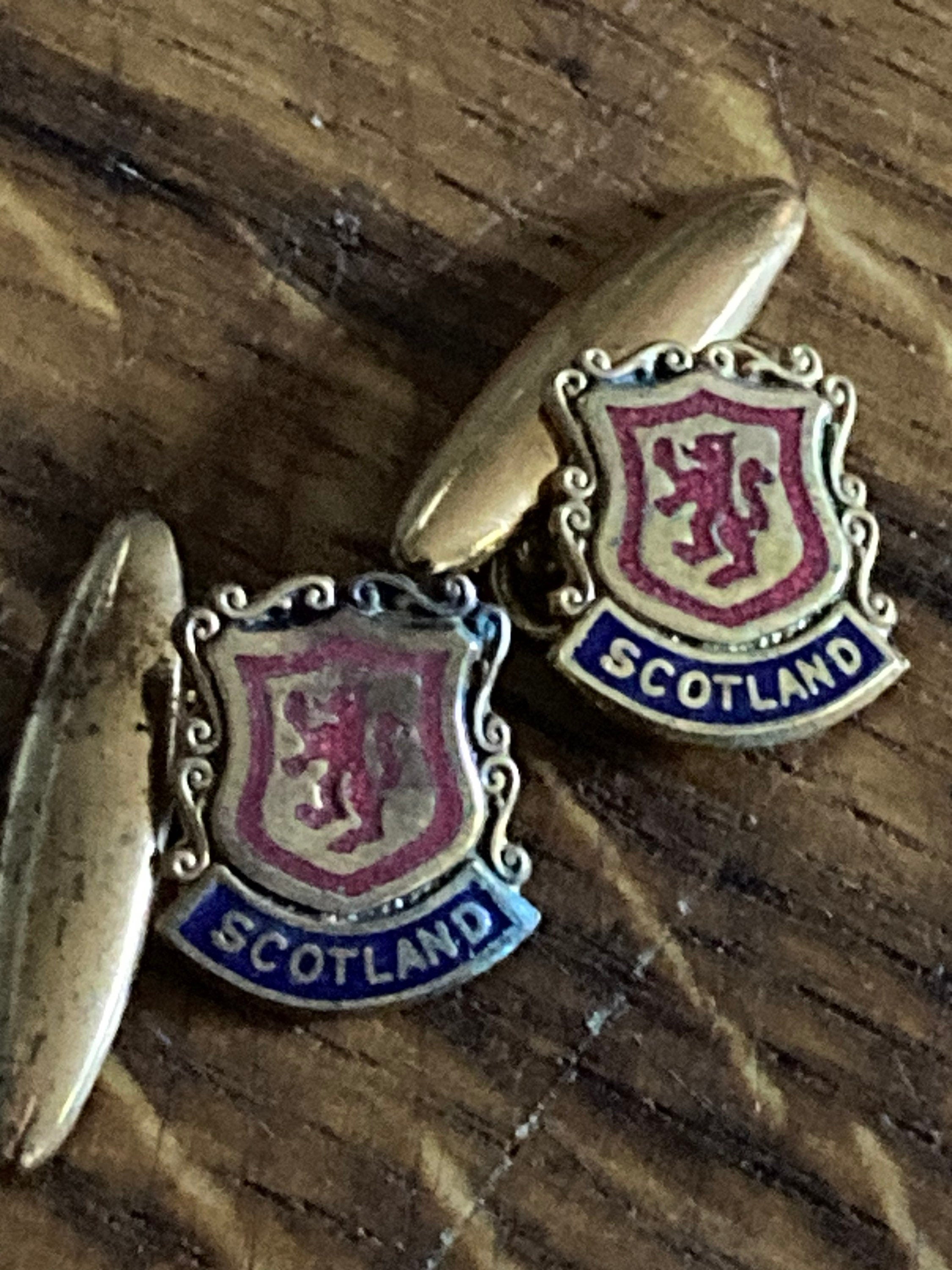 Vintage Scotland gold tone chain enamel cufflinks Scottish