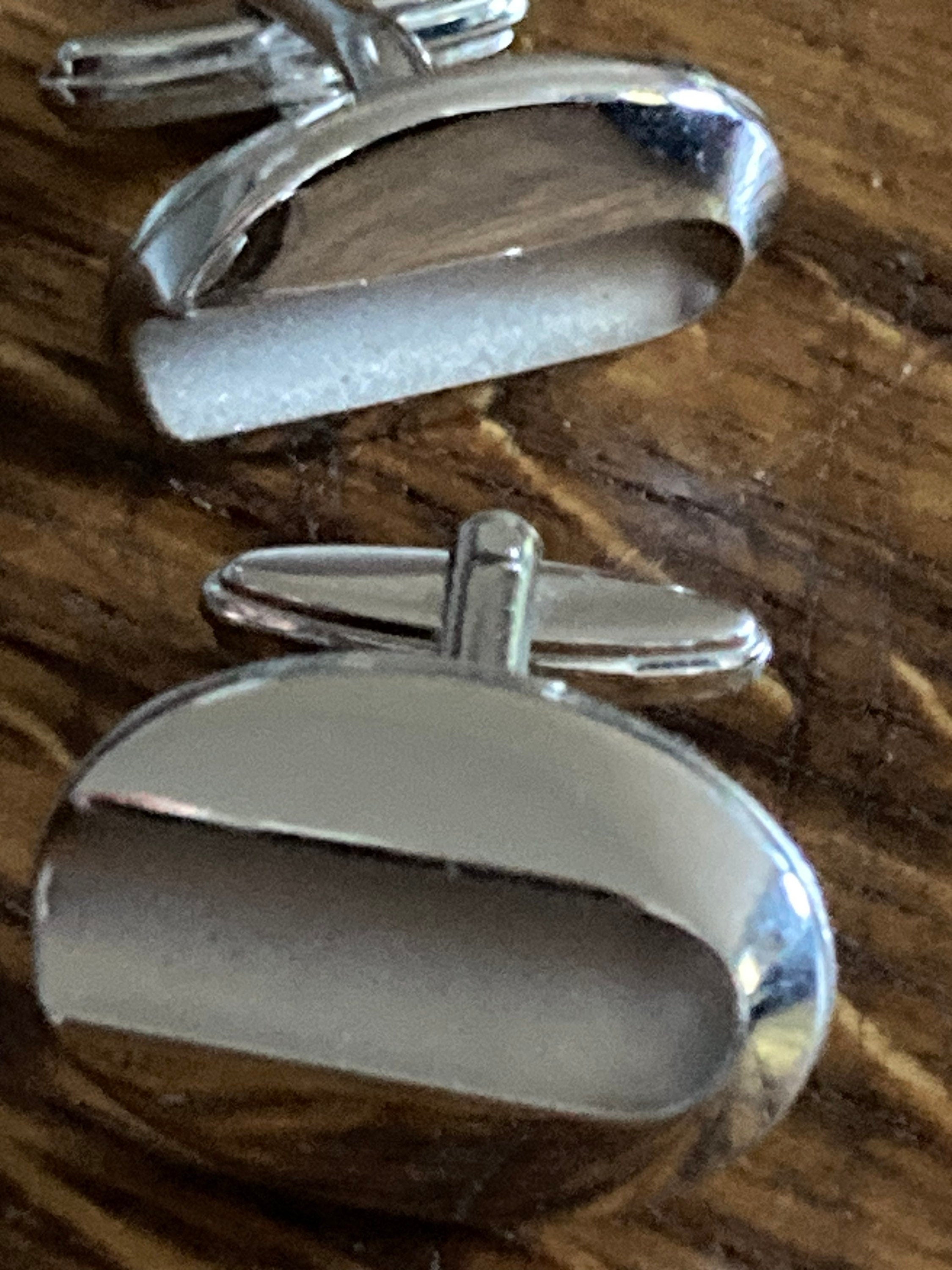 modernist vintage silver tone oval plain cufflinks
