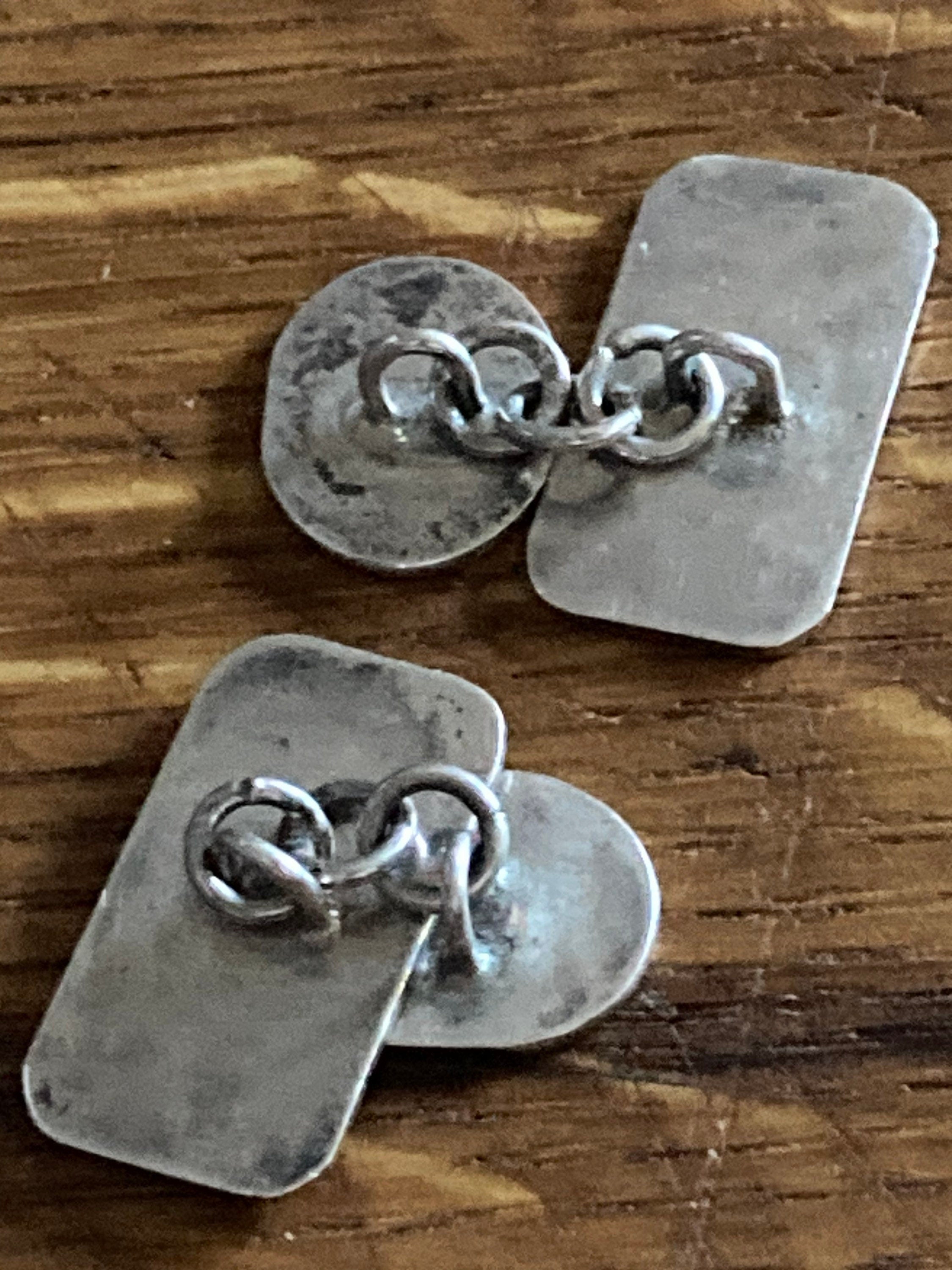 White metal 925 Vintage Modernist unmarked silver mens bark cufflinks