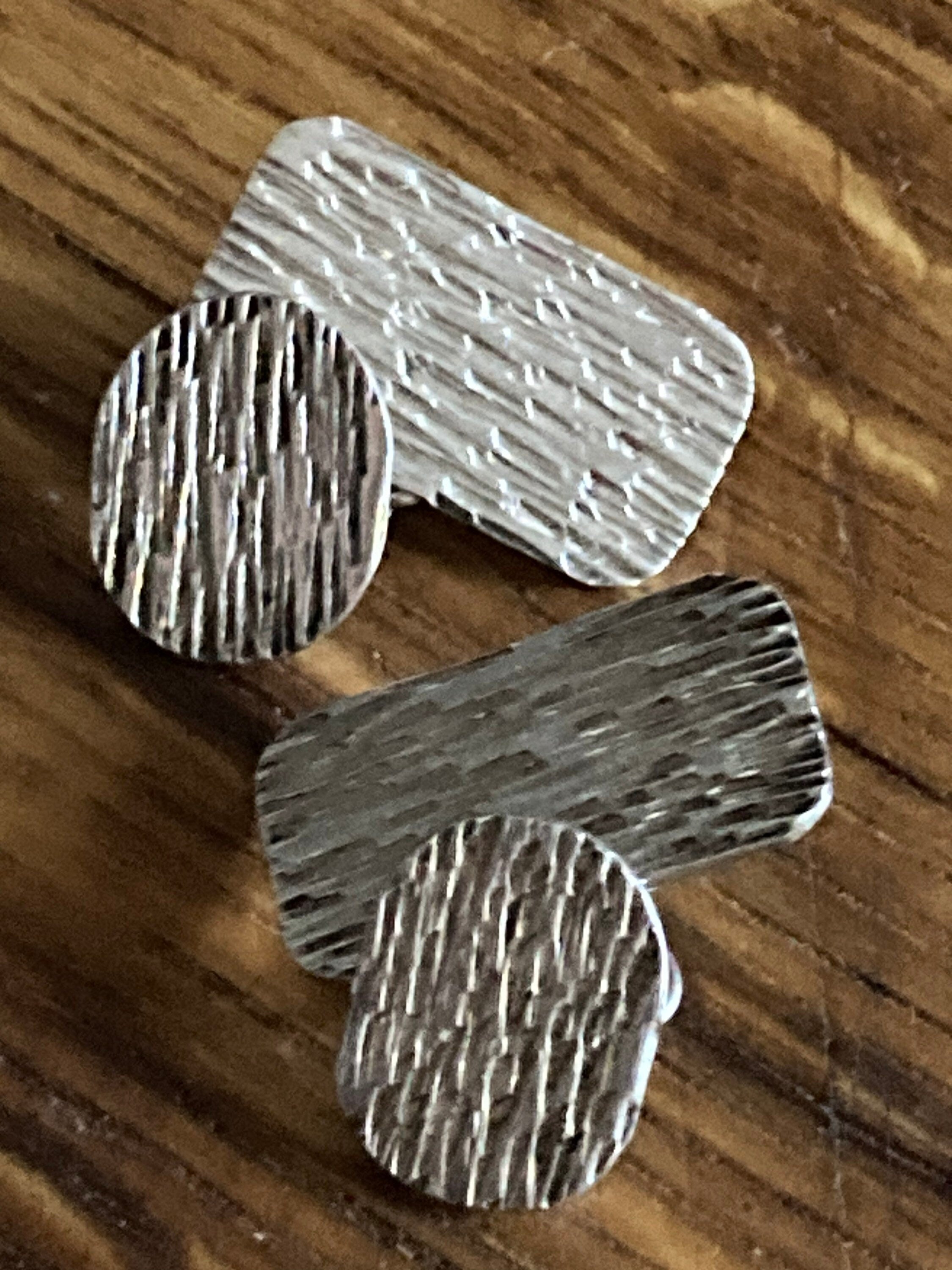 White metal 925 Vintage Modernist unmarked silver mens bark cufflinks