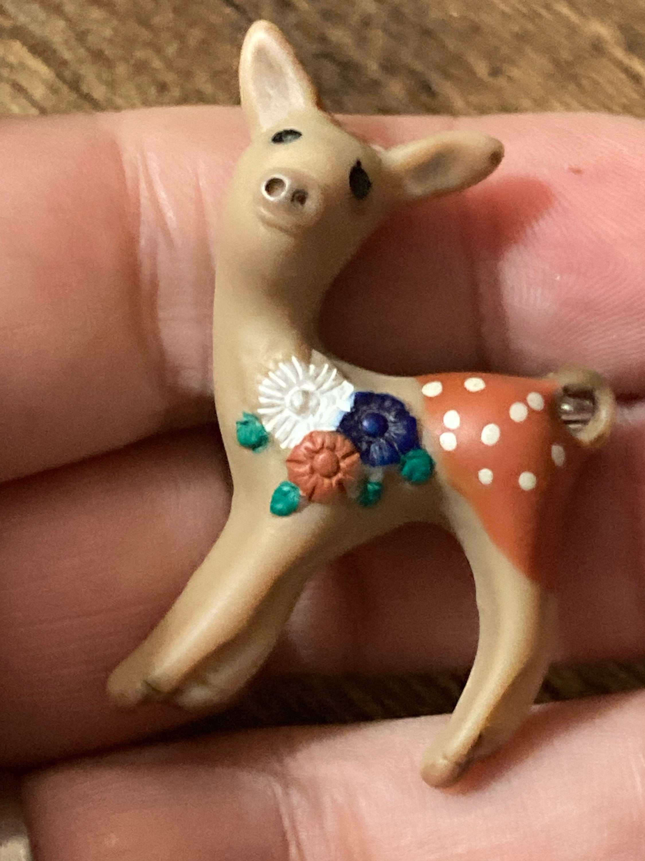 Vintage kitsch early plastic floral deer Fawn brooch alpine Austrian
